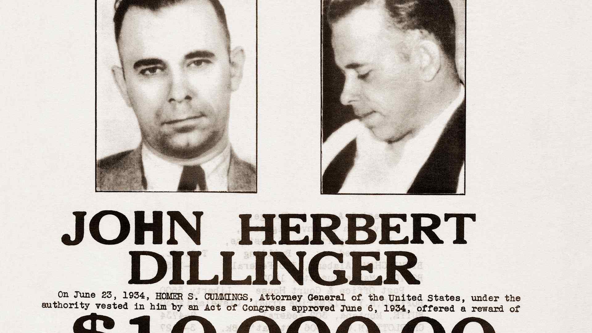 A John Dillinger wanted poster. - stock photo