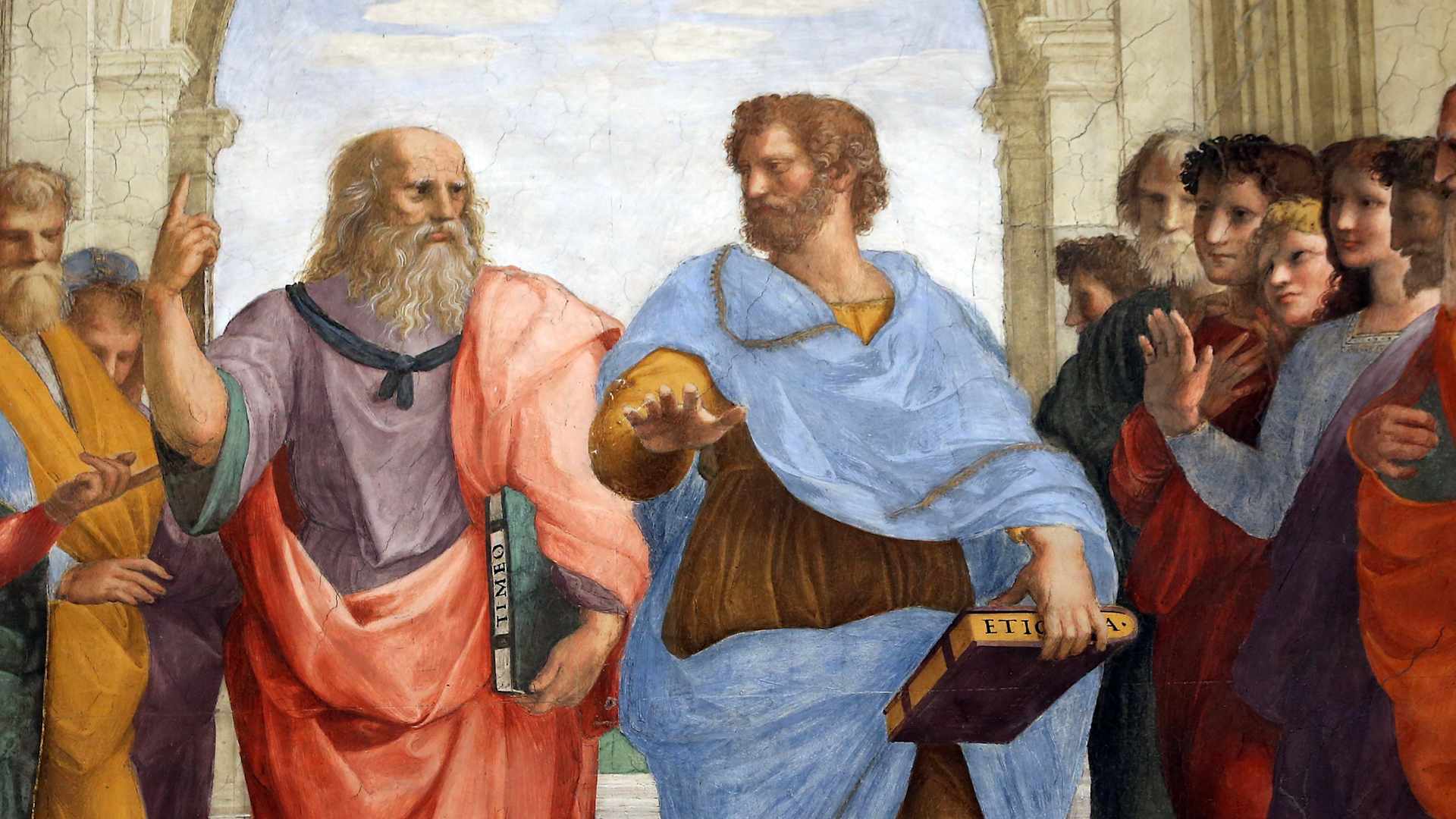 Detail, Raphael's Vatican fresco 'School of Athens' featuring Plato and Aristotle