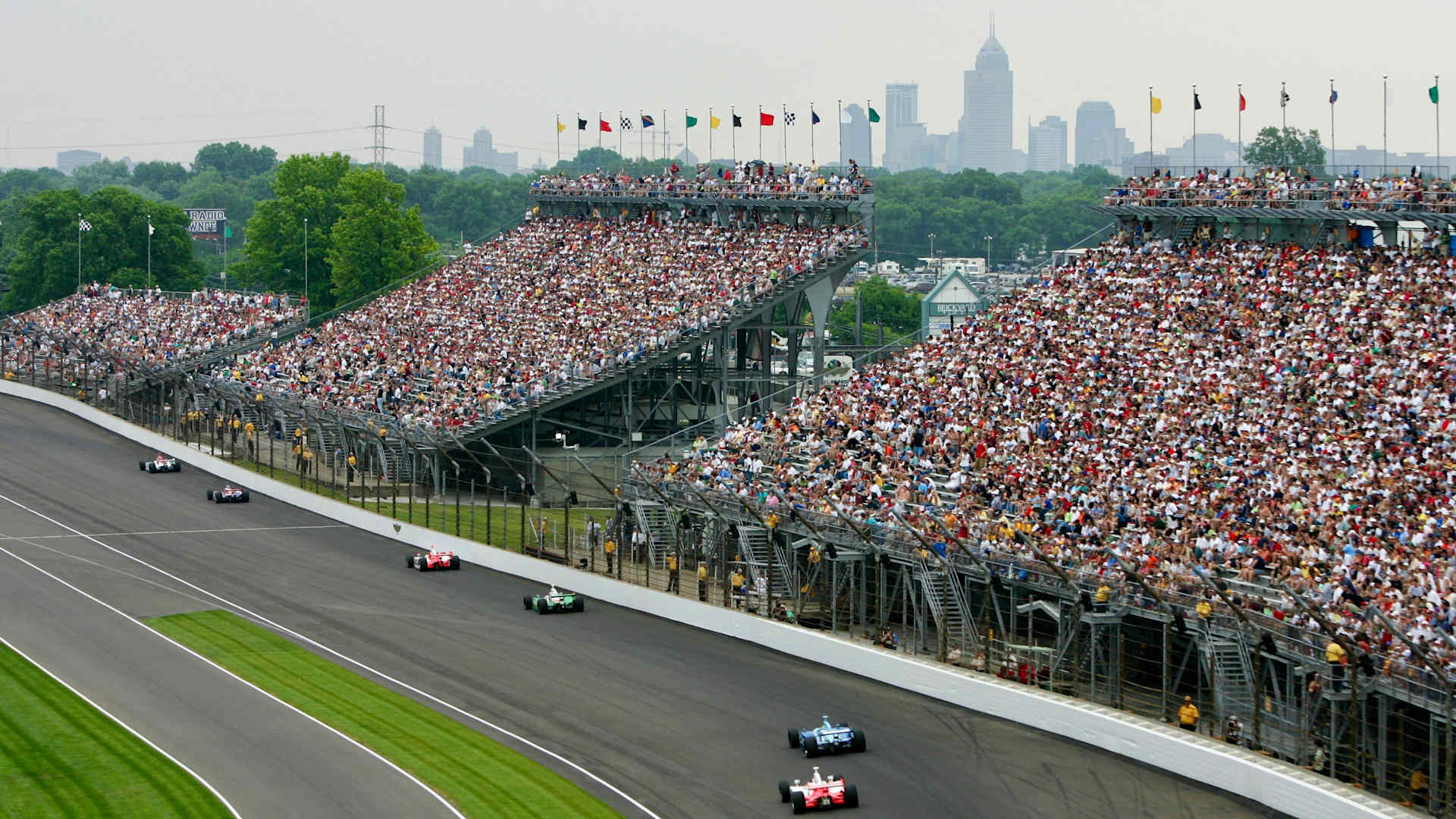 INDIANAPOLIS - MAY 27: The downtown skyline overlooks the track during the 91st running of the Indianapolis 500 at the Indianapolis Motor Speedway May 27, 2007 in Indianapolis, Indiana.