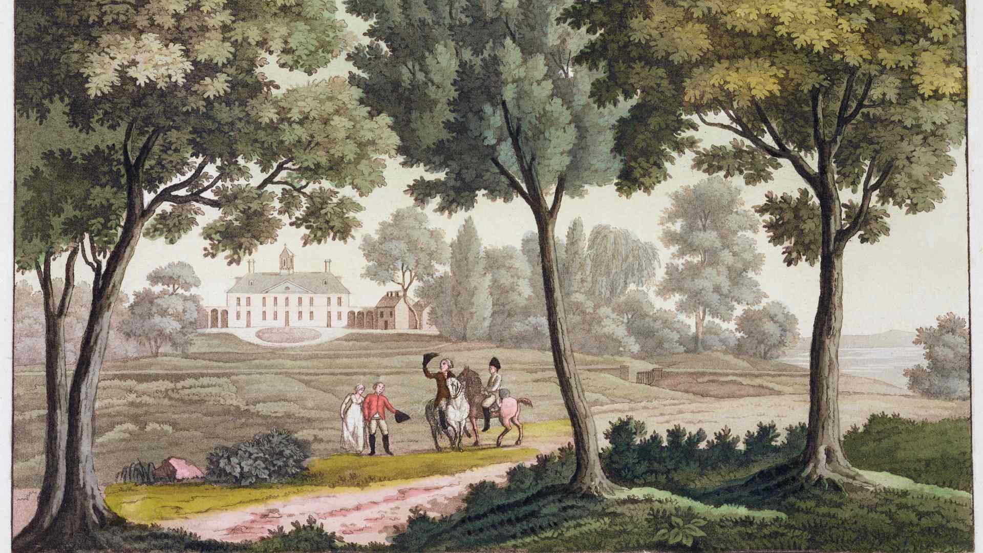 George Washington's House at Mount Vernon, Virginia, USA, c1820-1839. Plate 39 from Le Costume Ancien et Moderne, by Jules Ferrario. Artist Paolo Fumagalli.