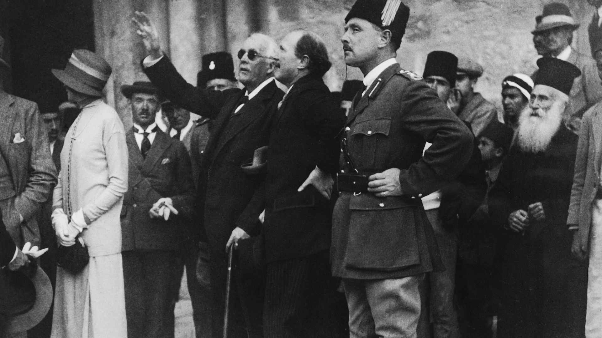 British politician Lord Arthur Balfour (1848-1930) points out a feature of the Church of the Holy Sepulchre to Governor Sir Ronald Storrs during a visit to Jerusalem, 9th April 1925. The city's Arab residents were on strike as a protest against the Balfour Declaration supporting plans for a Jewish homeland in Palestine.