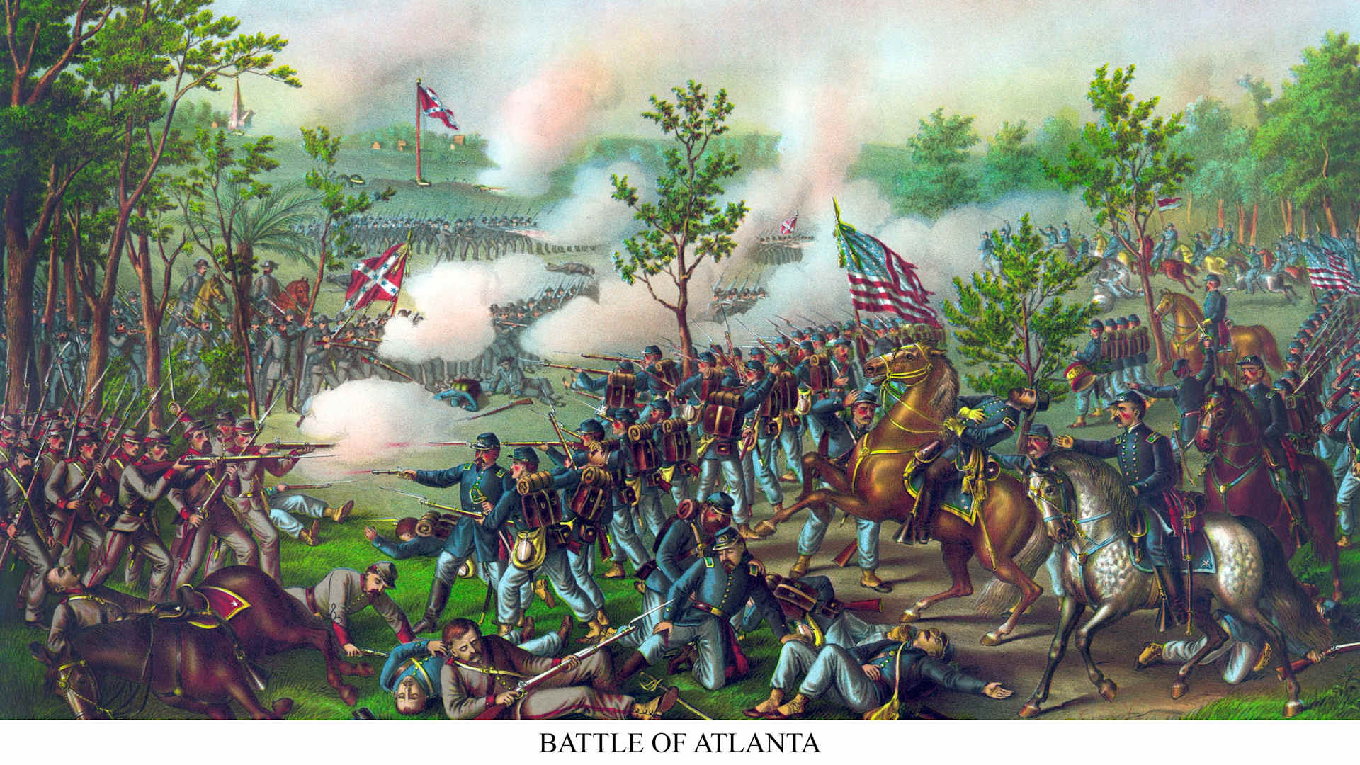 UNITED STATES - CIRCA 1864: Union General William Tecumseh Sherman's army laid siege to Atlanta after the battle; Confederate General Johnston was relieved and replaced by General Hood. General Macpherson was Grant's appointed subordinate commander who achieved victory. (Photo by Buyenlarge/Getty Images)