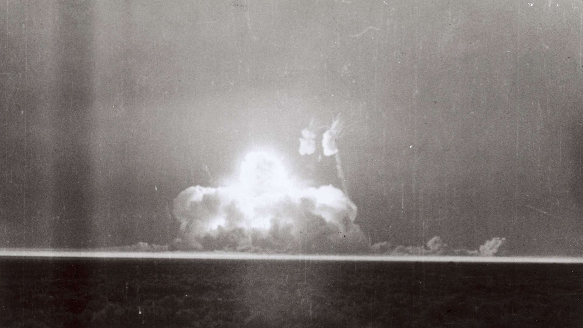 Image labeled '4.0 Sec' of the first Nuclear Test, codenamed 'Trinity', conducted by Los Alamos National Laboratory at Alamogordo, New Mexico circa 1945. (Photo by Fotosearch/Getty Images).