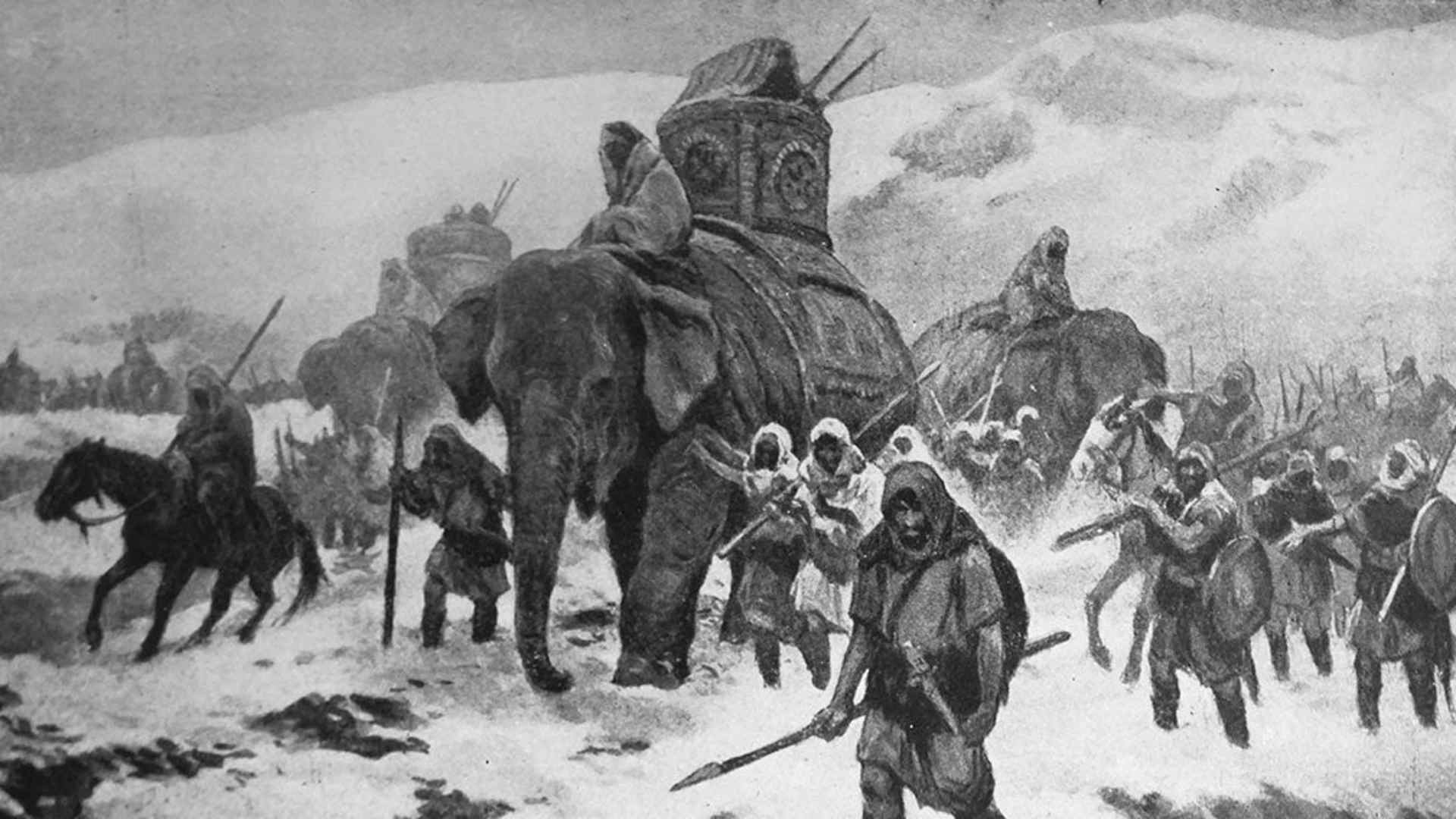 Hannibal crosses the Alps.