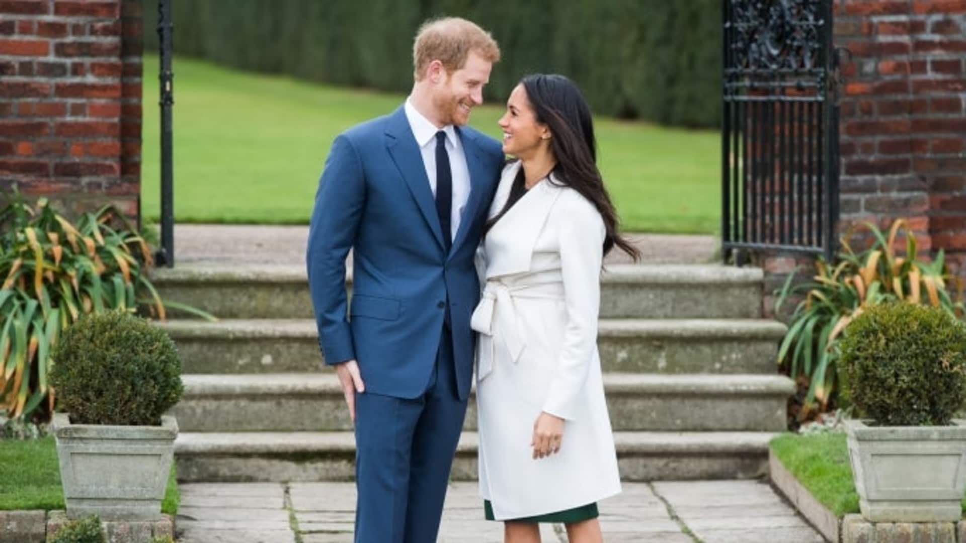 Prince Harry and actress Meghan Markle during an announcement of their engagement. They are due to marry in Spring 2018.  (Credit: Samir Hussein/Samir Hussein/WireImage)