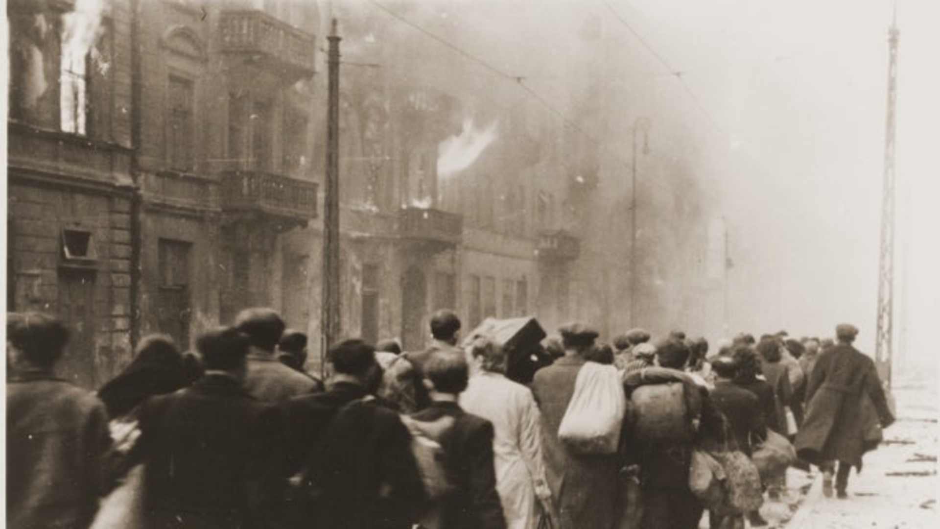 Jews captured during the Warsaw ghetto being marched to a collecting point for deportation.