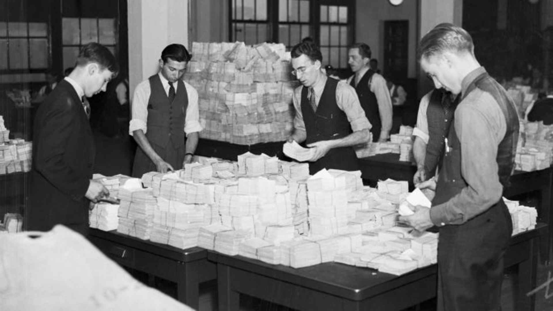 Federal employees working on Social Security records, c. 1935.
