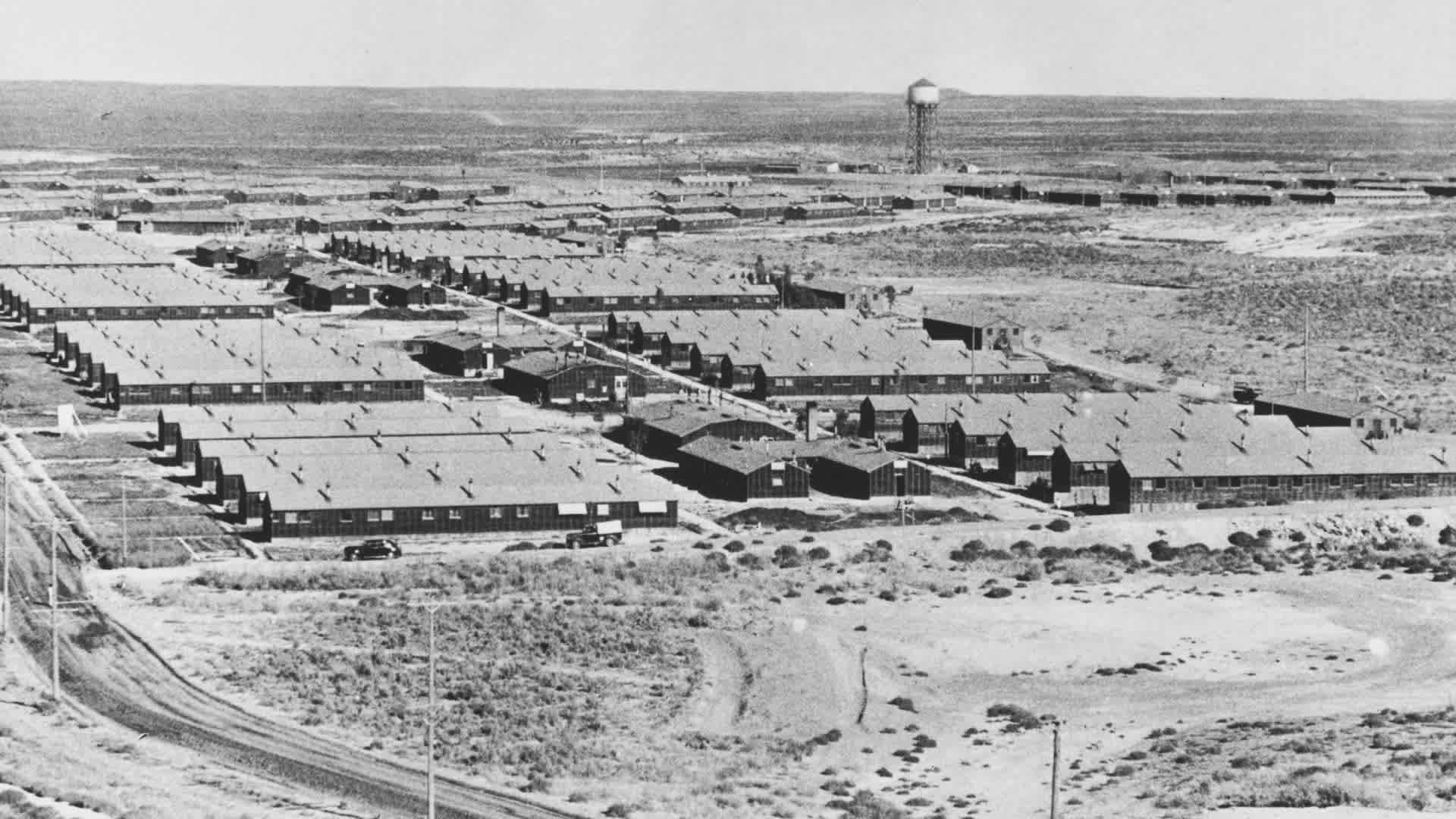 Minidoka War Relocation CenterHigh angle view of the huts of the Minidoka War Relocation Center in the Magic Valley, Jerome County, Idaho, 4th November 1942. Approximately 9,000 Japanese Americans were detained at Minidoka, one of ten American internment camps during World War II. (Photo by UPI/Bettmann Archive/Getty Images)s)