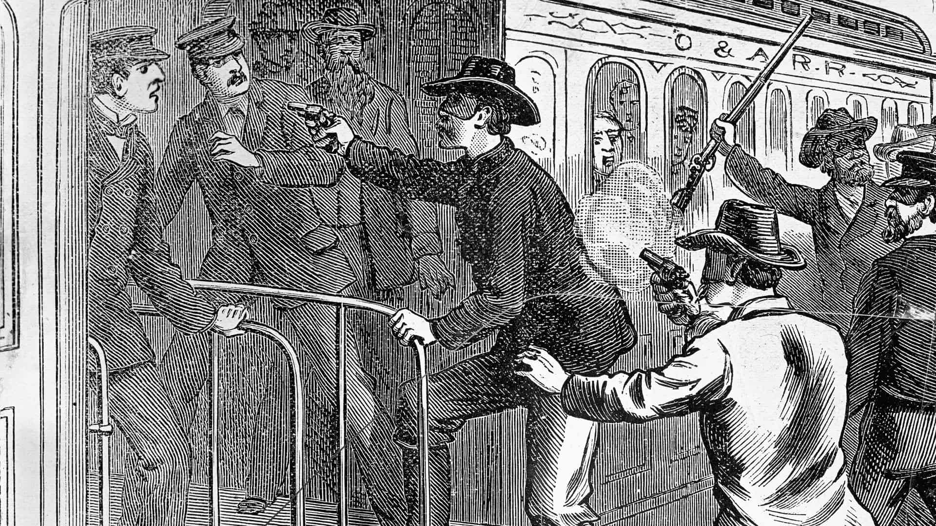 Train Robberies, Jesse James and his gang robbing a train