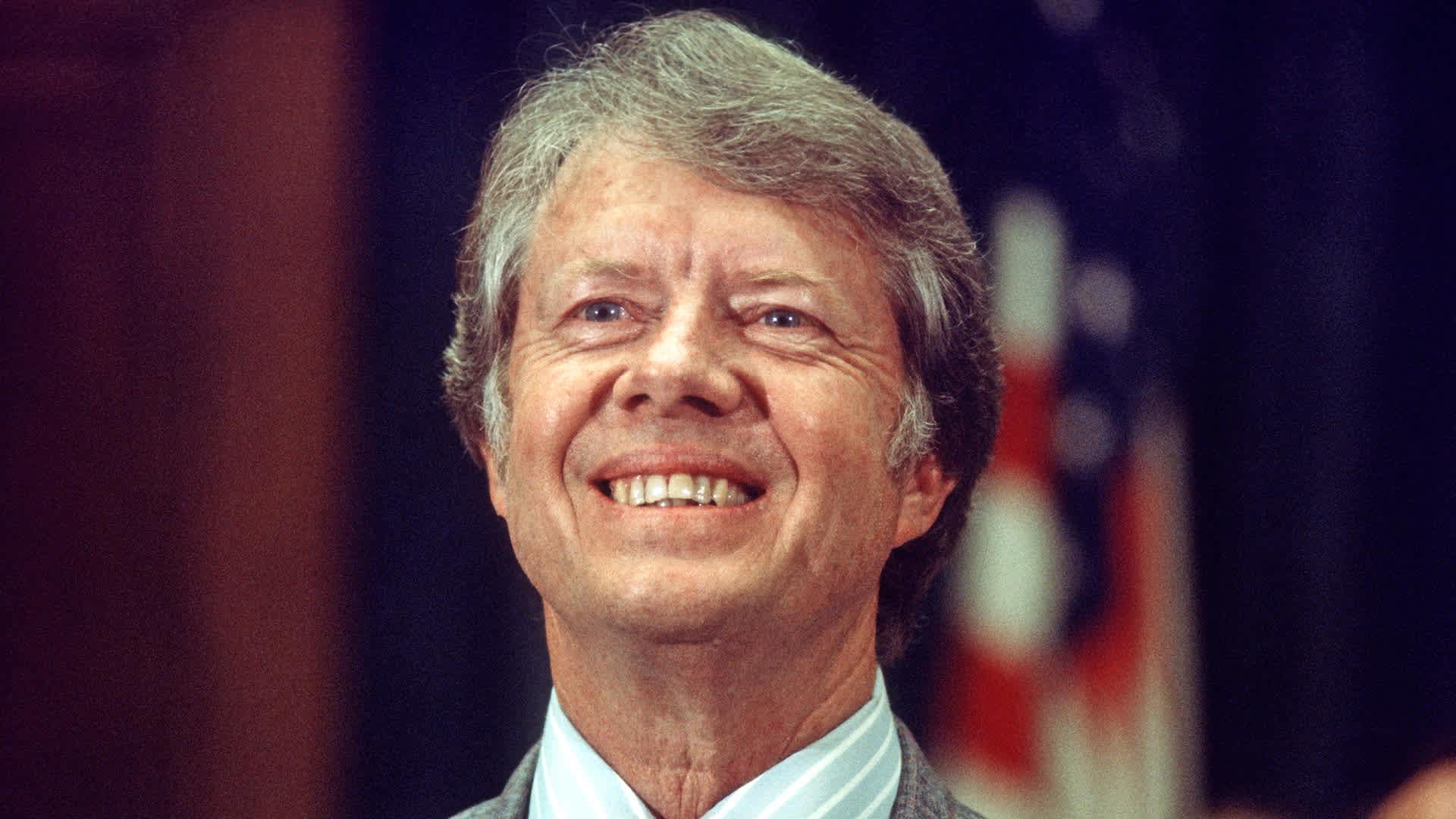 Georgia Governor (and future US president) Jimmy Carter campaigns for the Democratic nomination for President as he speaks at the Rayburn House Office Building, Washington DC, (Photo by Arnie Sachs/CNP/Getty Images)