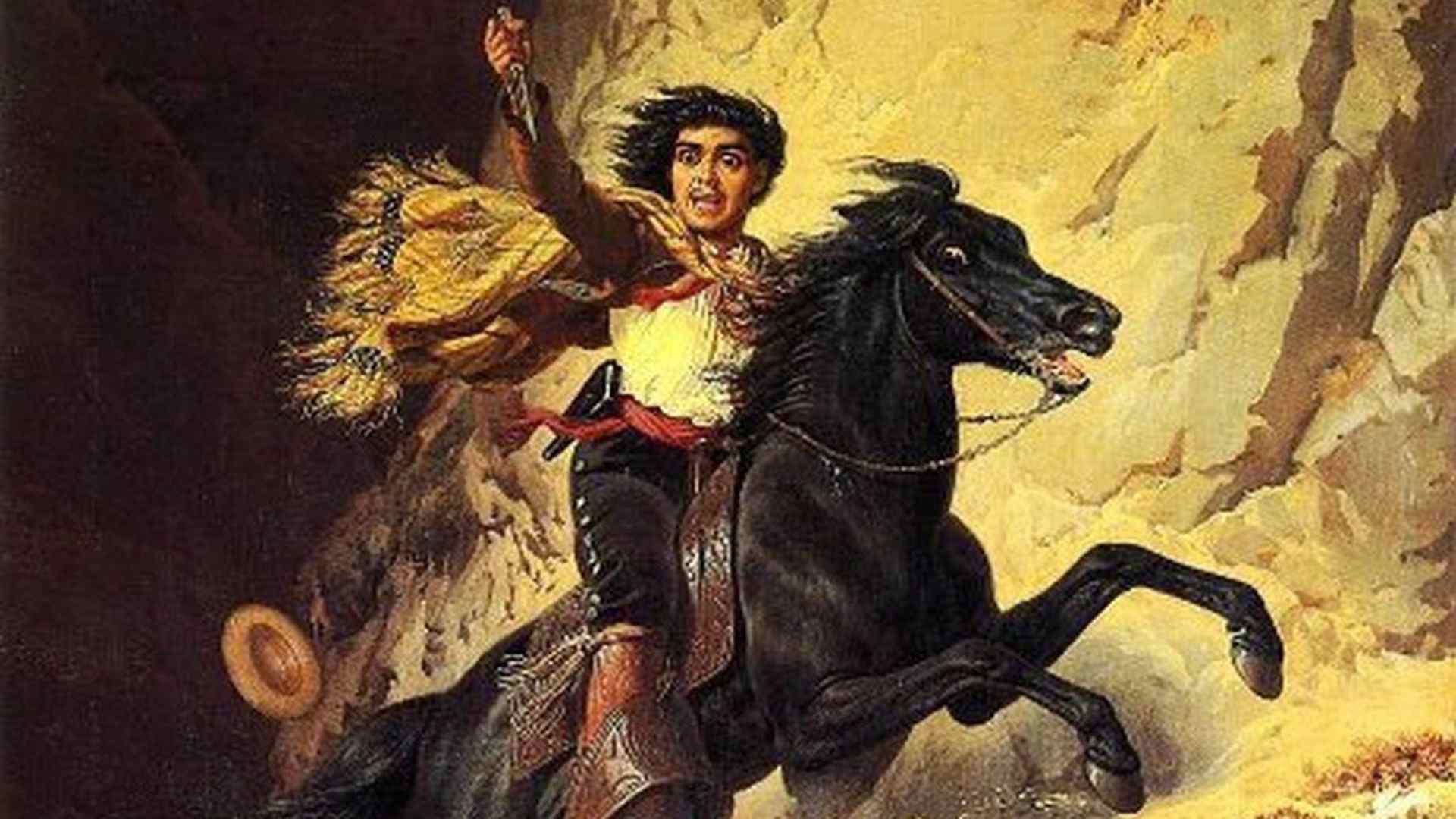 California outlaw and folk hero Joaquin Murrieta on horseback