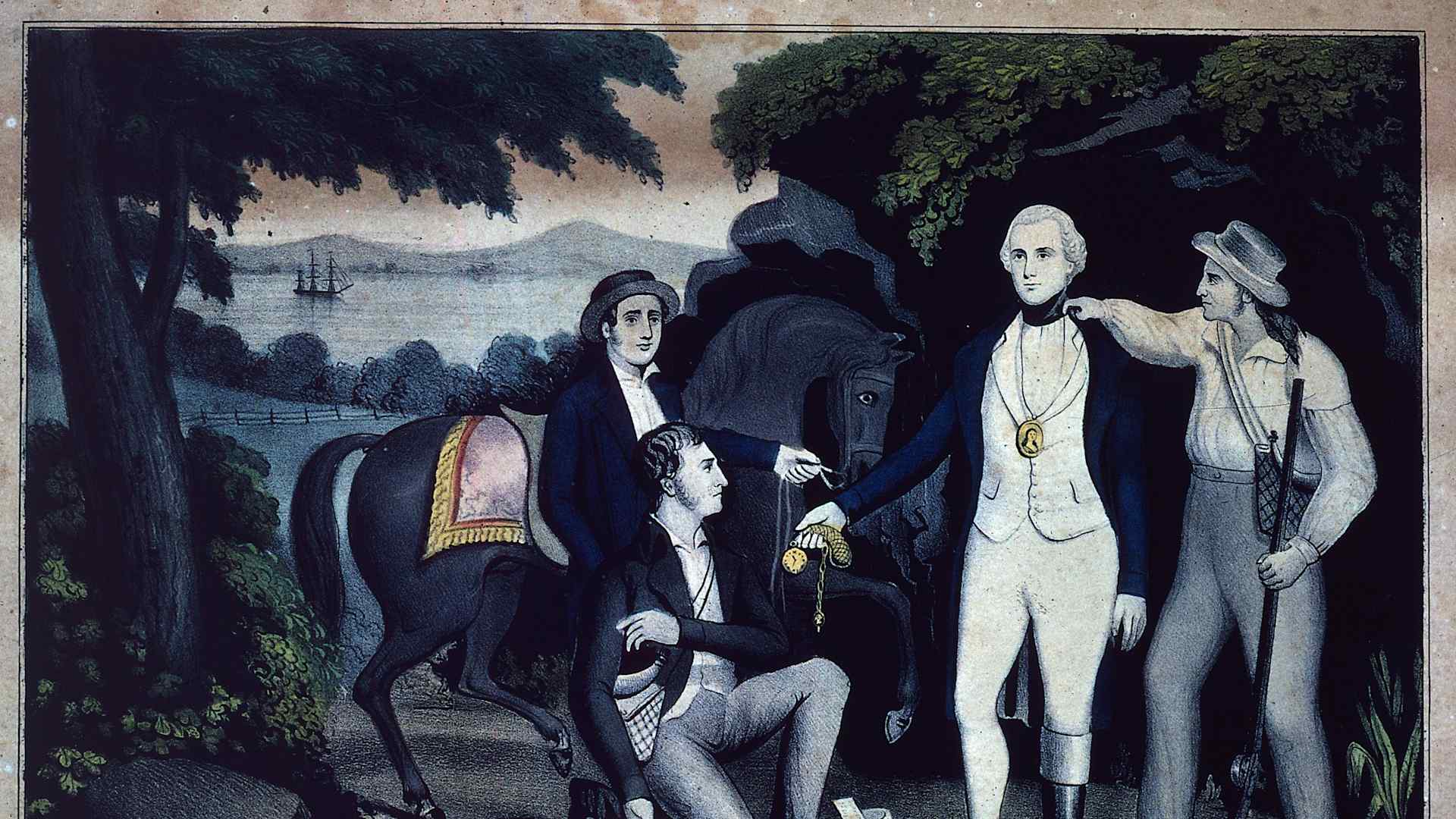 1780: Capture by Americans of John Andre (1751 - 1780) on his way to negotiate with turncoat Benedict Arnold with regard to the betrayal of Yorktown. The incriminating documents were hidden in his boot. (Photo by MPI/Getty Images)