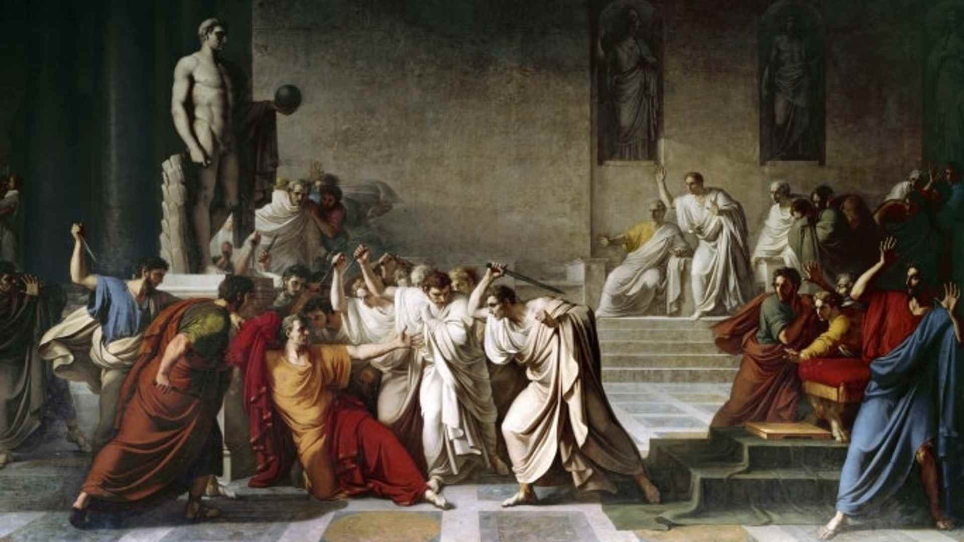 The death of Julius Caesar in the Roman Senate, painting by Vincenzo Camuccini. (Credit: Leemage/Corbis via Getty Images)