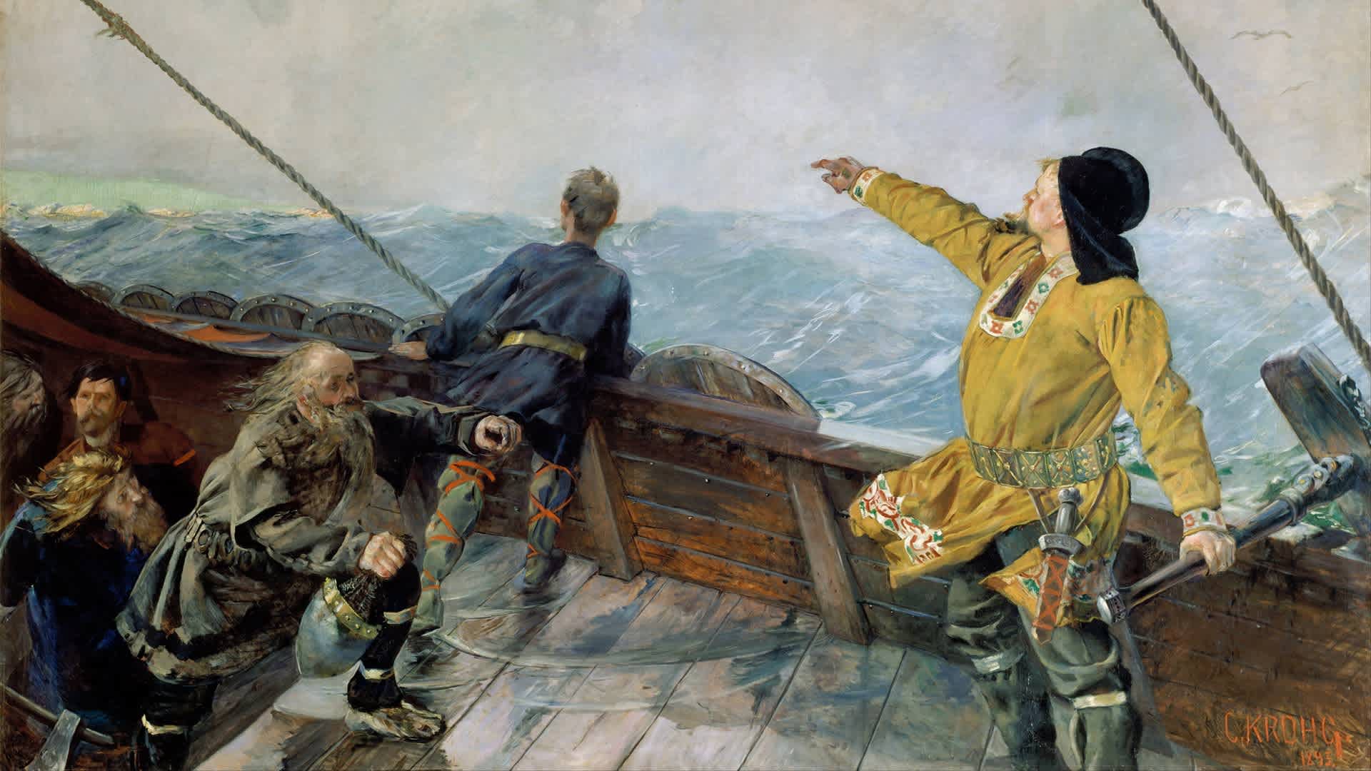 The Viking Explorer Who Beat Columbus to America, Leif Eriksson discovers America painted by Christian Krohg