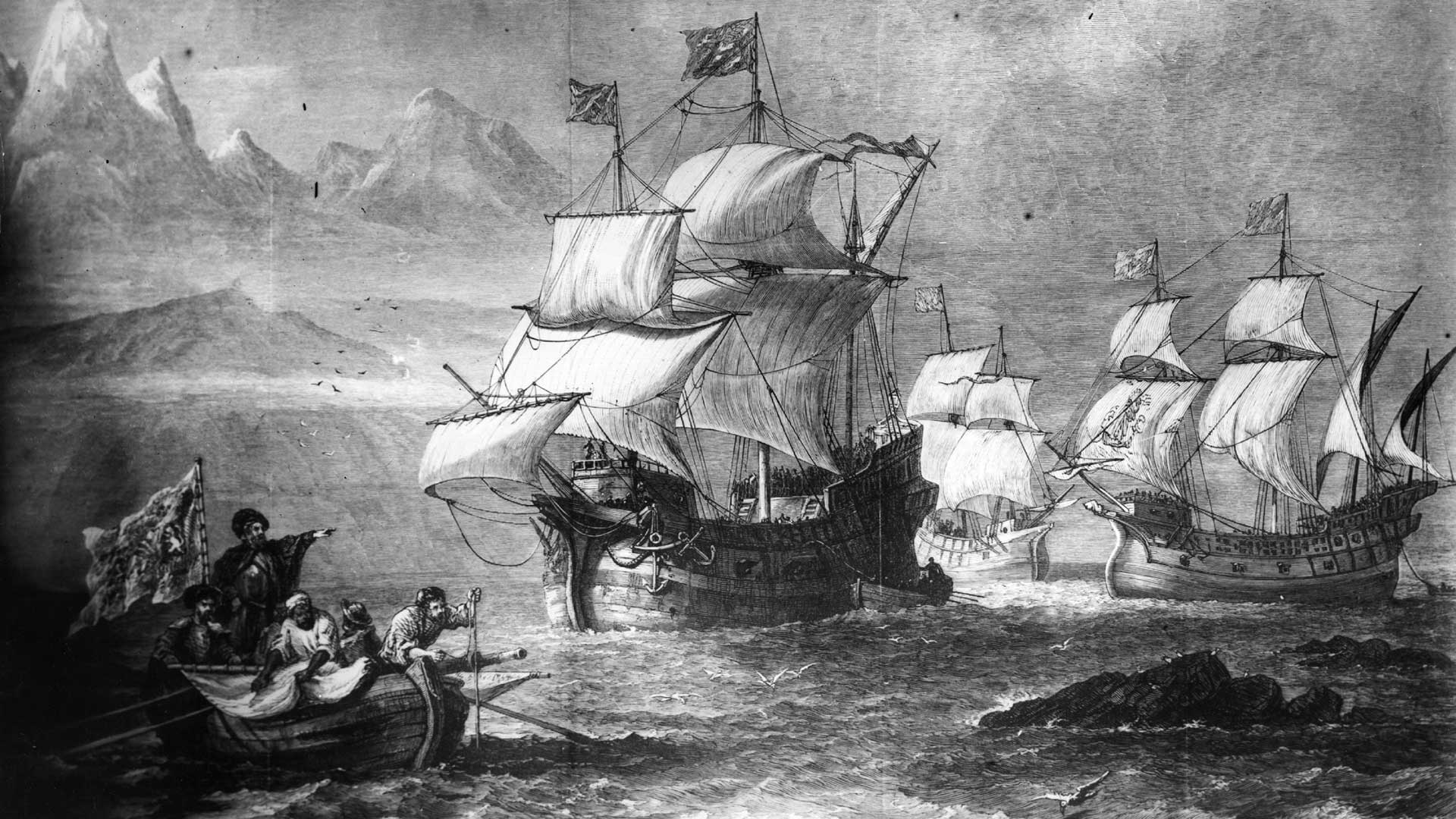 Ferdinand Magellan expedition depicted in painting.