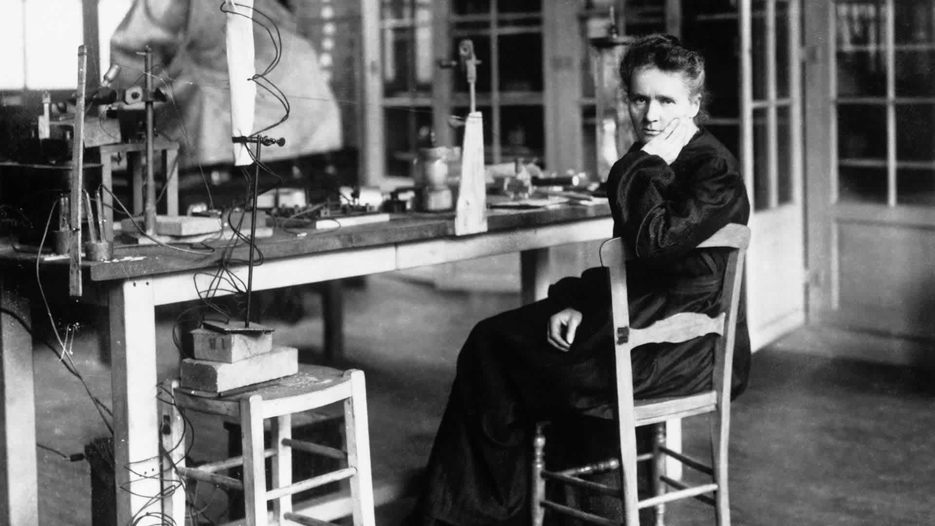 Marie Sklodowka Curie (1867 - 1934) in her laboratory. She shared a Nobel Prize in Physics in 1903 with her husband Pierre for their work in radioactivity. In 1911 she became one of the few people to be awarded a second Nobel Prize, this time in chemisty for her discovery of poloium and radium. Her daugther and son-in-law also shared a Nobel Prize for Chemistry in 1935 for work in radioactive materials. He went on to become the first chairman of the French atomic energy commission. France.