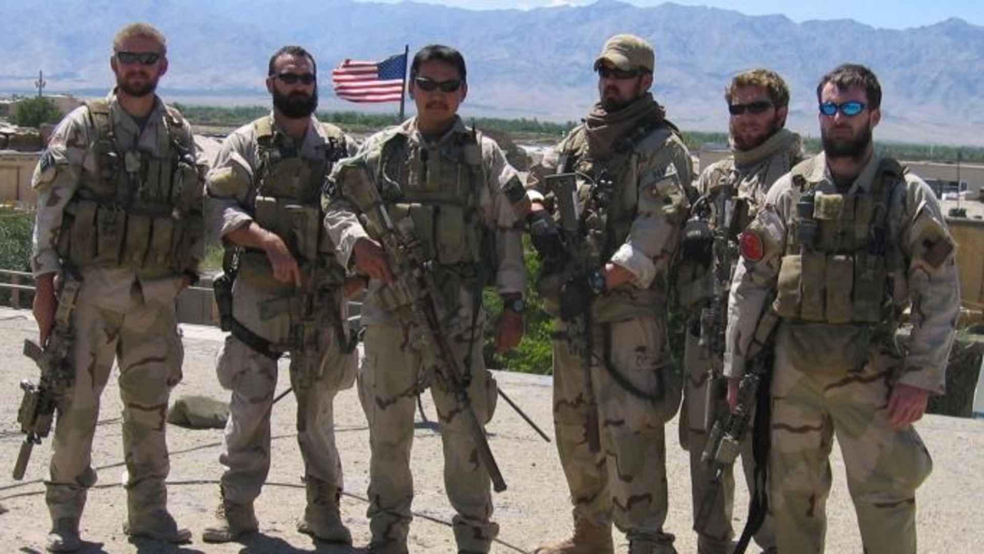 Matthew G. Axelson, Daniel R. Healy, James Suh, Marcus Luttrell, Eric S. Patton and Michael P. Murphy pose in Afghanistan on June 18, 2005. Ten days later, all but Luttrell would be killed by enemy forces while supporting Operating Red Wings, which also claimed the lives of Danny Dietz and 13 other Navy Seals.