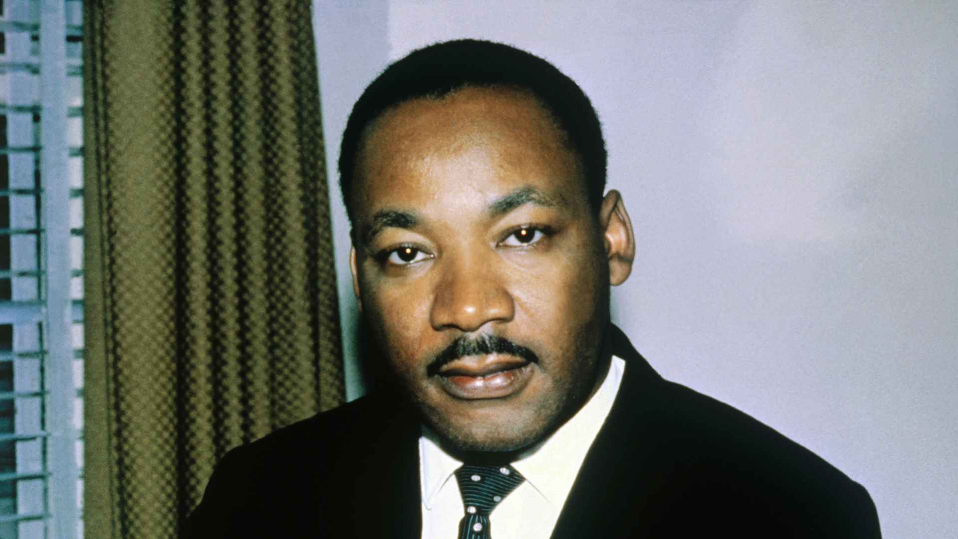 Close-up of the Reverend Dr. Martin Luther King, Jr. shown in this photo head shoulders, alone.