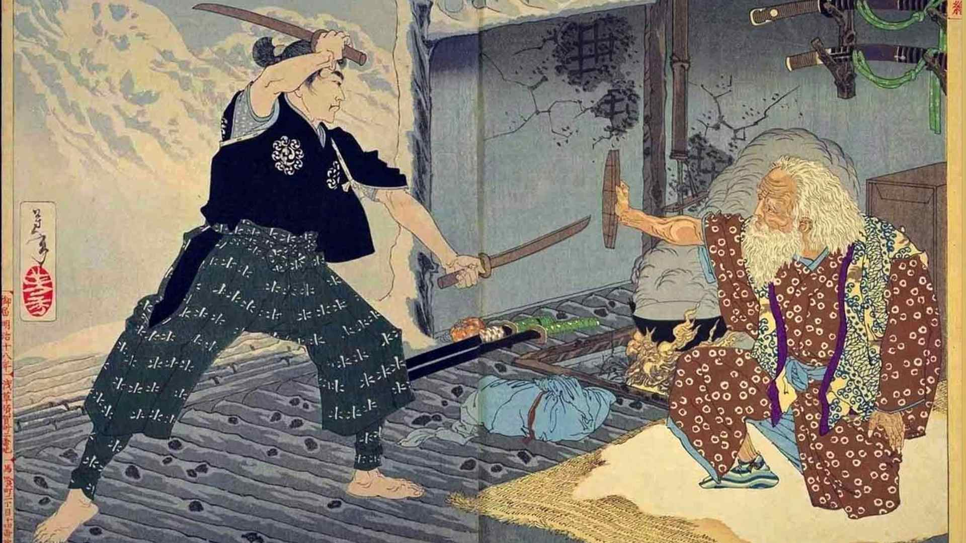 Miyamoto Musashi fighting against Tsukahara Bokuden.