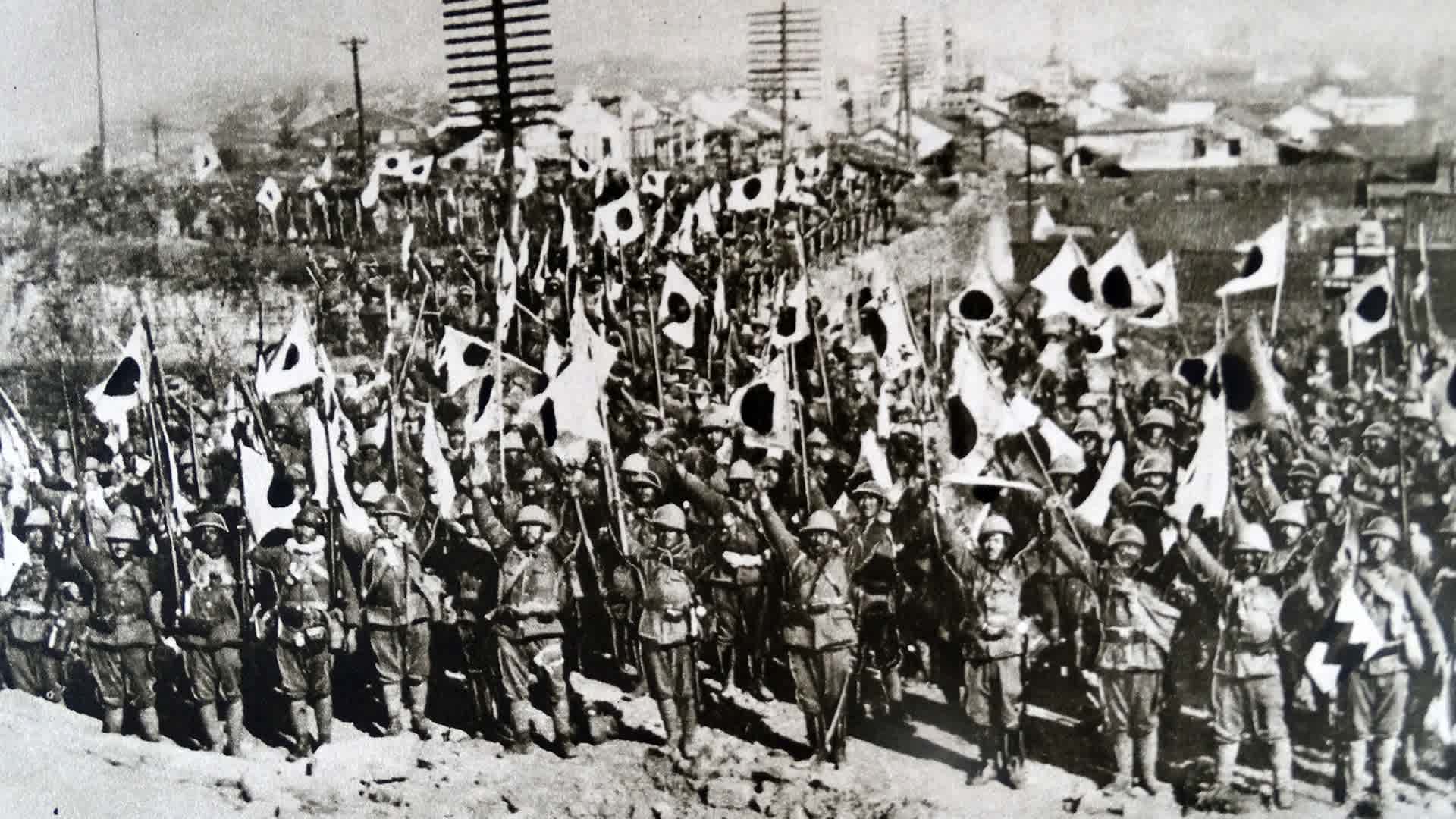 Japanese troops in Nanking after the city's conquest, 1937.