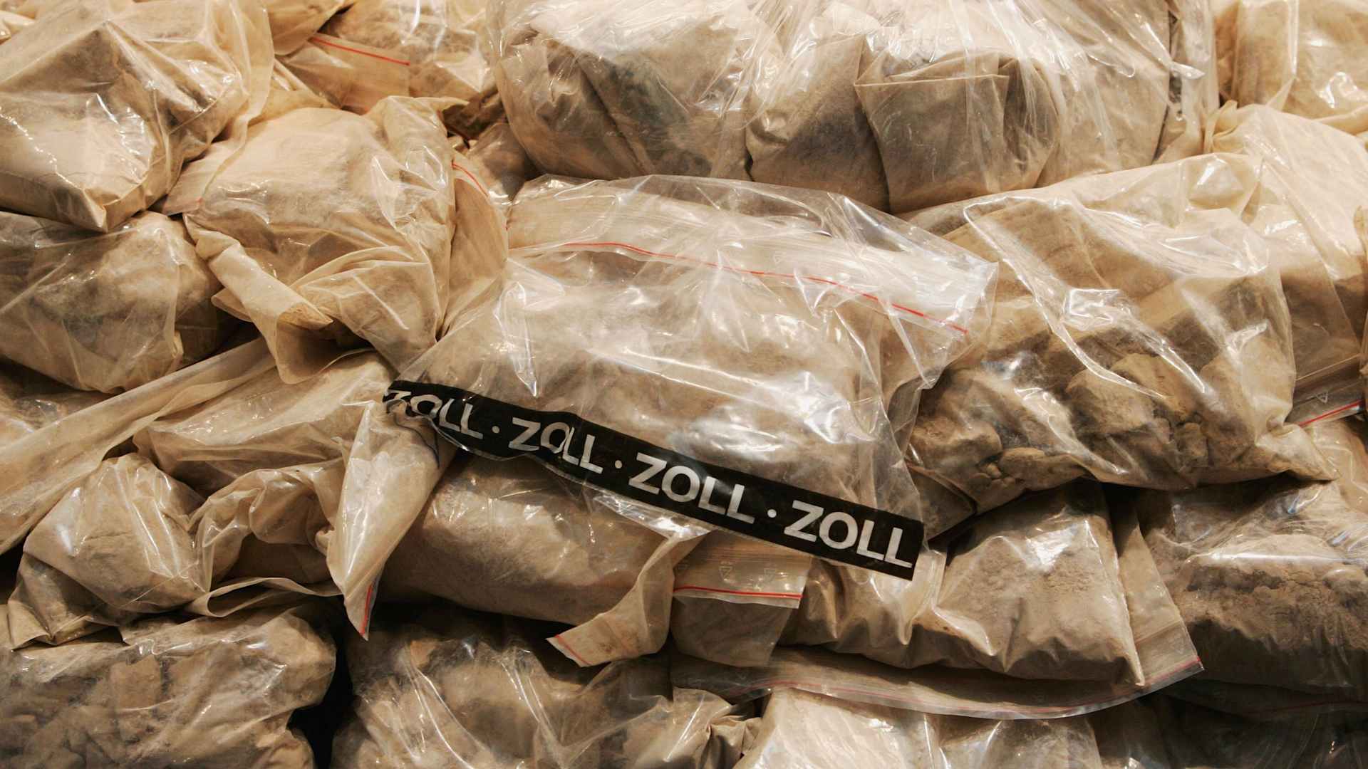 MUNICH, GERMANY - APRIL 19: Police display 120 kilos of smuggled heroin that was seized from Turkish smugglers, on April 19, 2005 in Munich, Germany. About 600 kilos of heroin have been seized after being brought over the German border near Bad Reichenhall. (Photo by Jan Pitman/Getty Images)