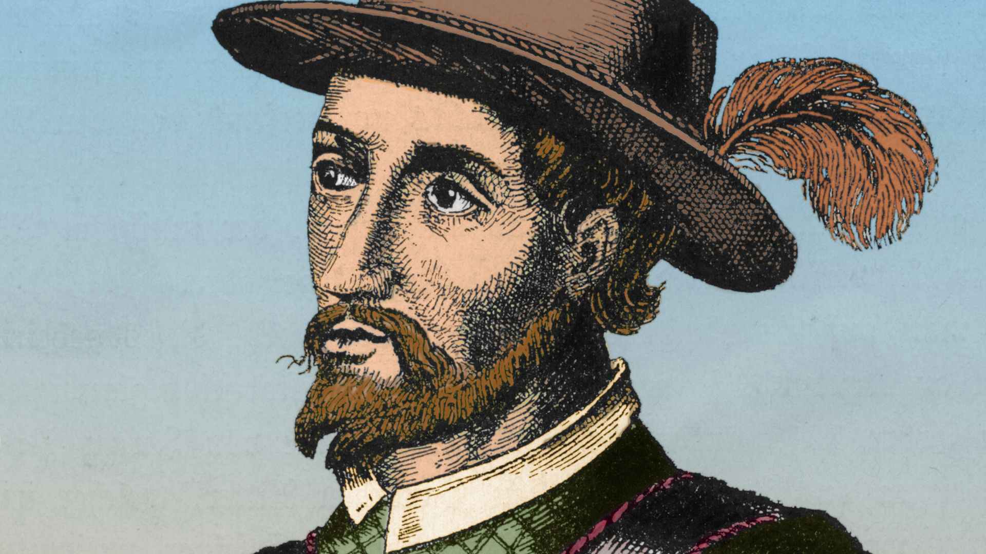 Portrait (based on a 16th century painting) of Spanish explorer Juan Ponce de Leon (1460 - 1521).
