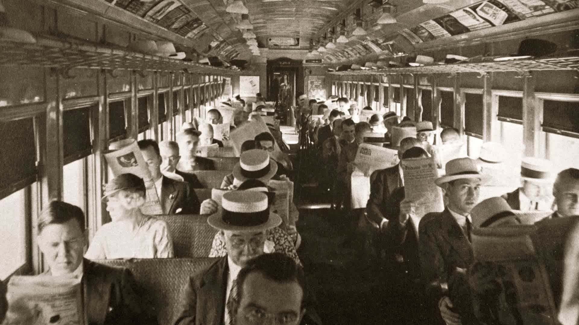 Rail commuters, New York, USA, circa 1920s-1930s.