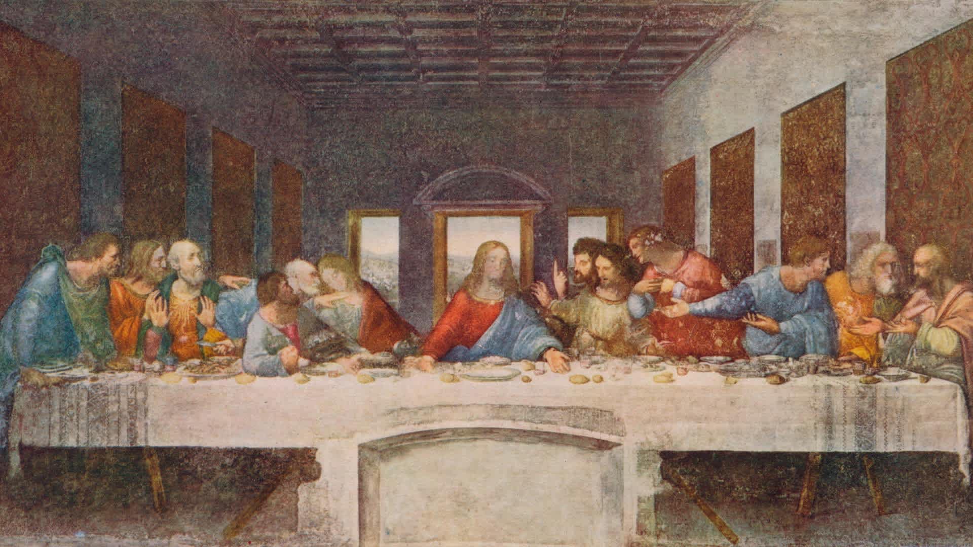 'The Last Supper', 1494-1498. Artist: Leonardo Da Vinci.'The Last Supper', 1494-1498. The mural painting was for the refectory of the Convent of Santa Maria delle Grazie, Milan and was commissioned as part of a scheme of renovations to the church and its convent buildings by Da Vinci's patron Ludovico Sforza, Duke of Milan. The painting represents the scene of The Last Supper of Jesus with his disciples, as it is told in the Gospel of John, 13:21. From World Famous Paintings edited by J Grieg Pirie [W.& G. Foyle Ltd., London, 1938.] (Photo by The Print Collector/Getty Images)