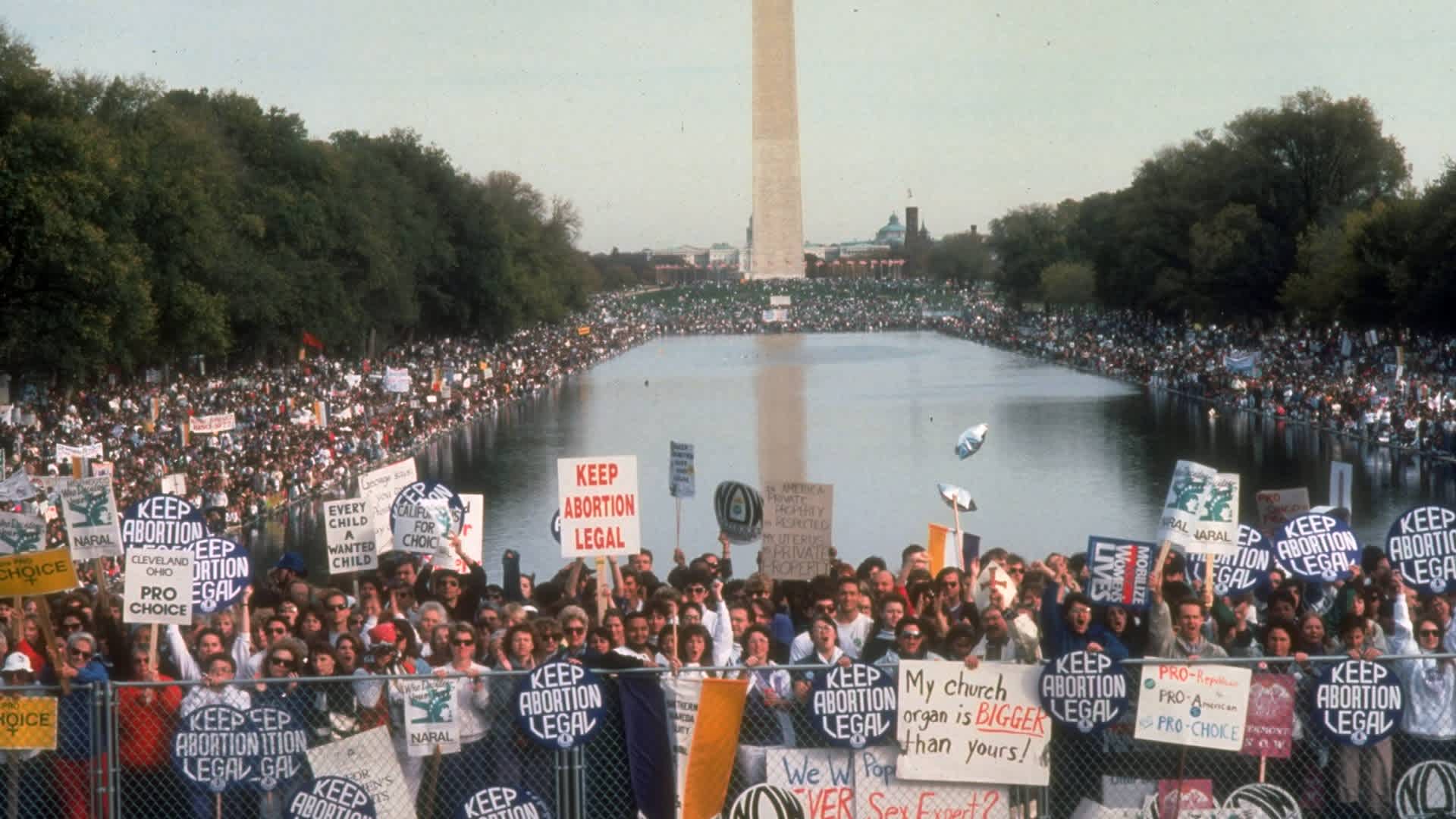 Crowd at pro-choice rally, re possible SCrowd at pro-choice rally, re possible Supreme Court reversal of Roe v. Wade decision. (Photo by Andrew Holbrooke/Getty Images)
