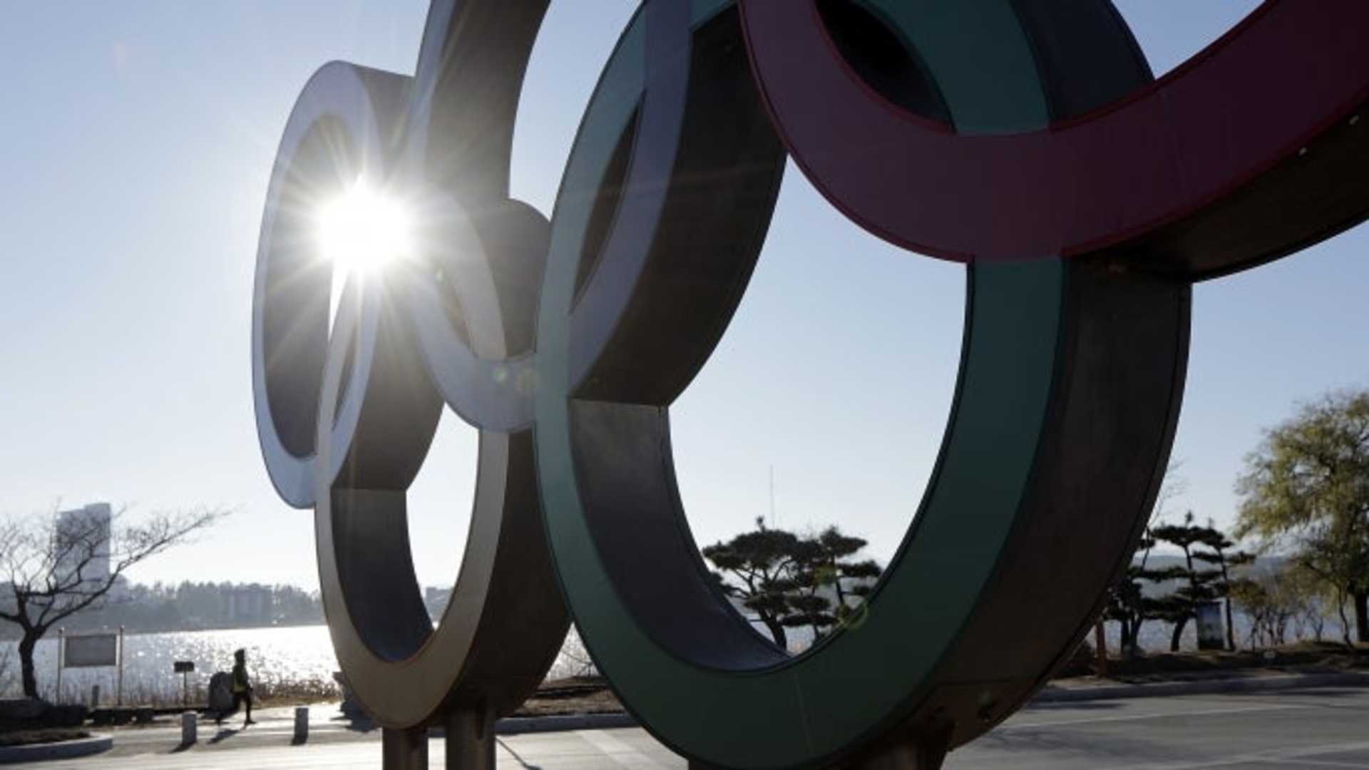 GANGNEUNG, SOUTH KOREA - DECEMBER 16:  The Olympic Rings stands at the center of a traffic circle on December 16, 2016 in Gangneung, South Korea.