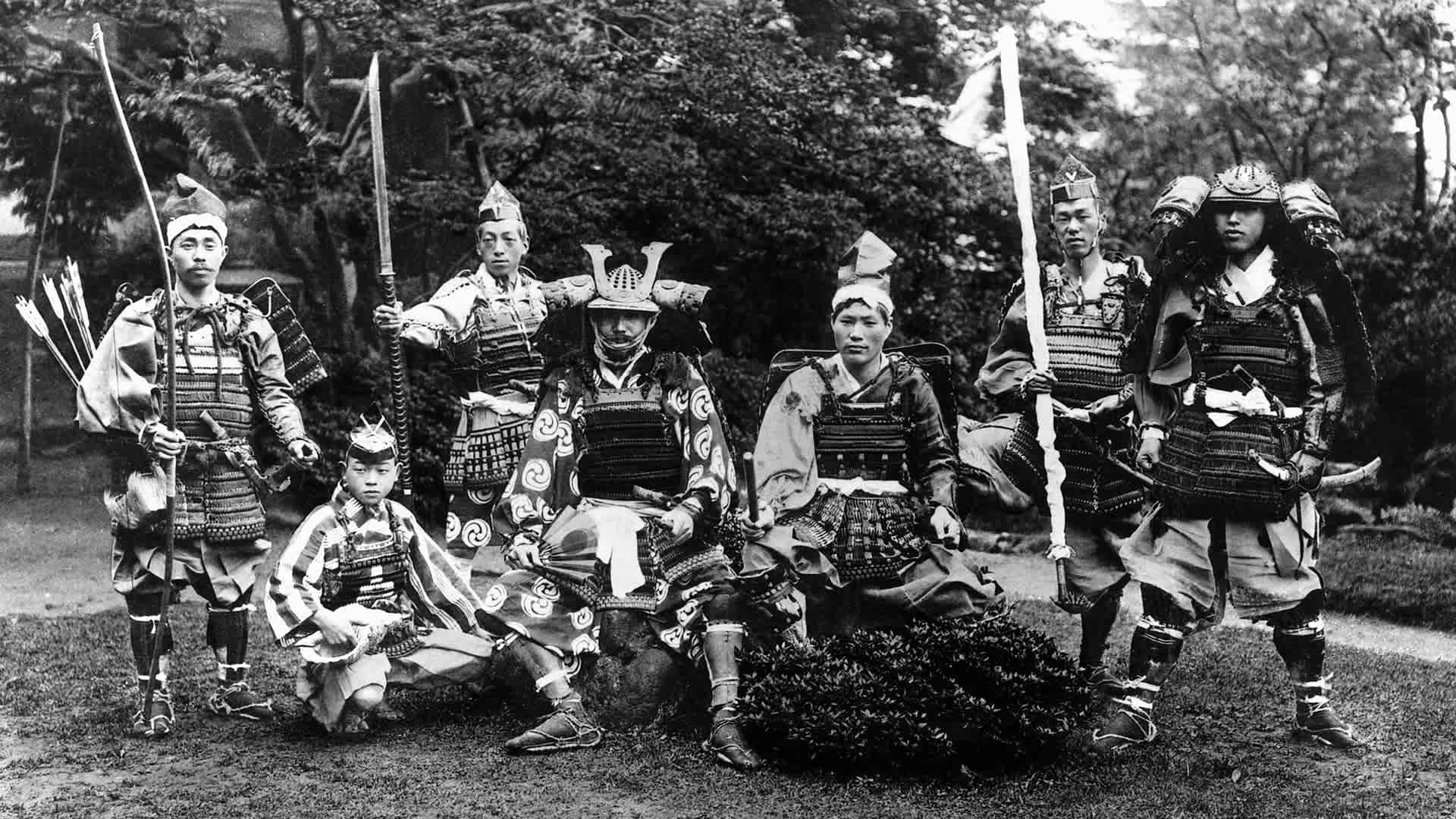 Group of Samurais A group of men pose together in military uniform. (Photo by © Hulton-Deutsch Collection/CORBIS/Corbis via Getty Images)