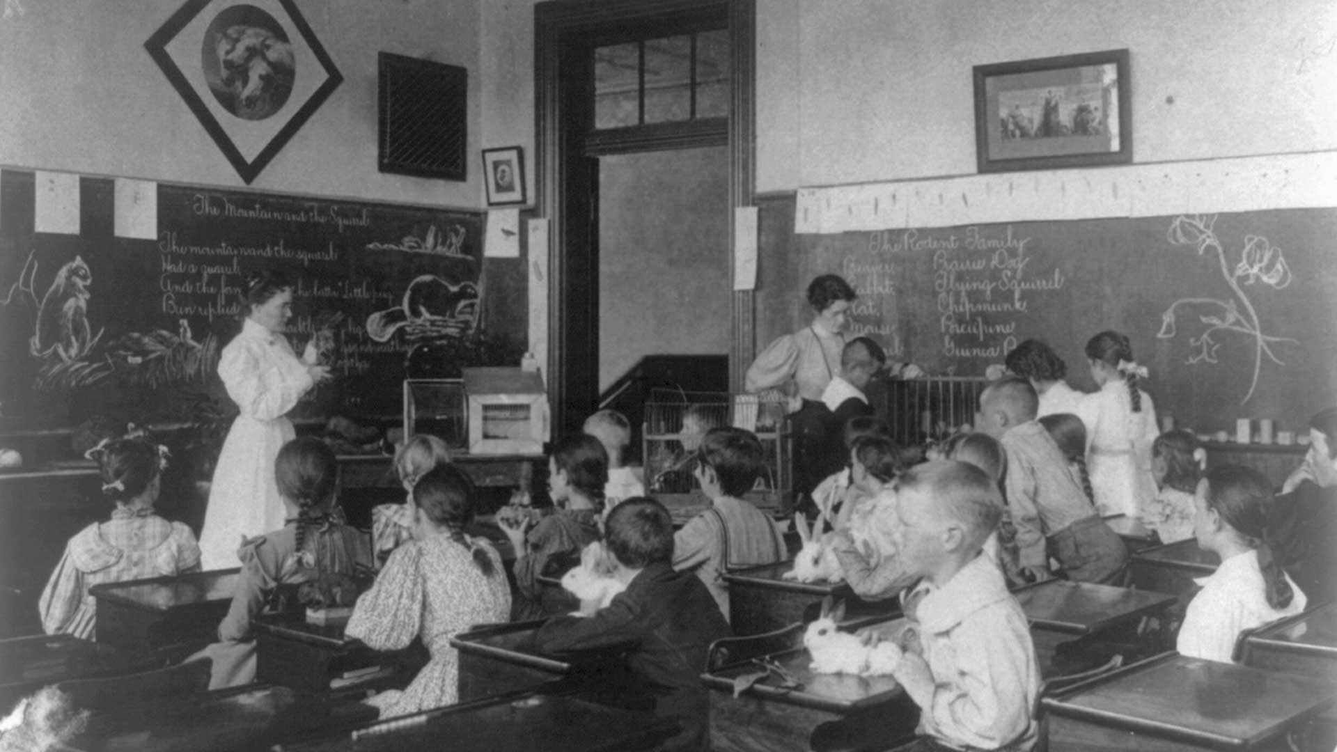 A public school room in Washington, D.C. circa late 1800s.