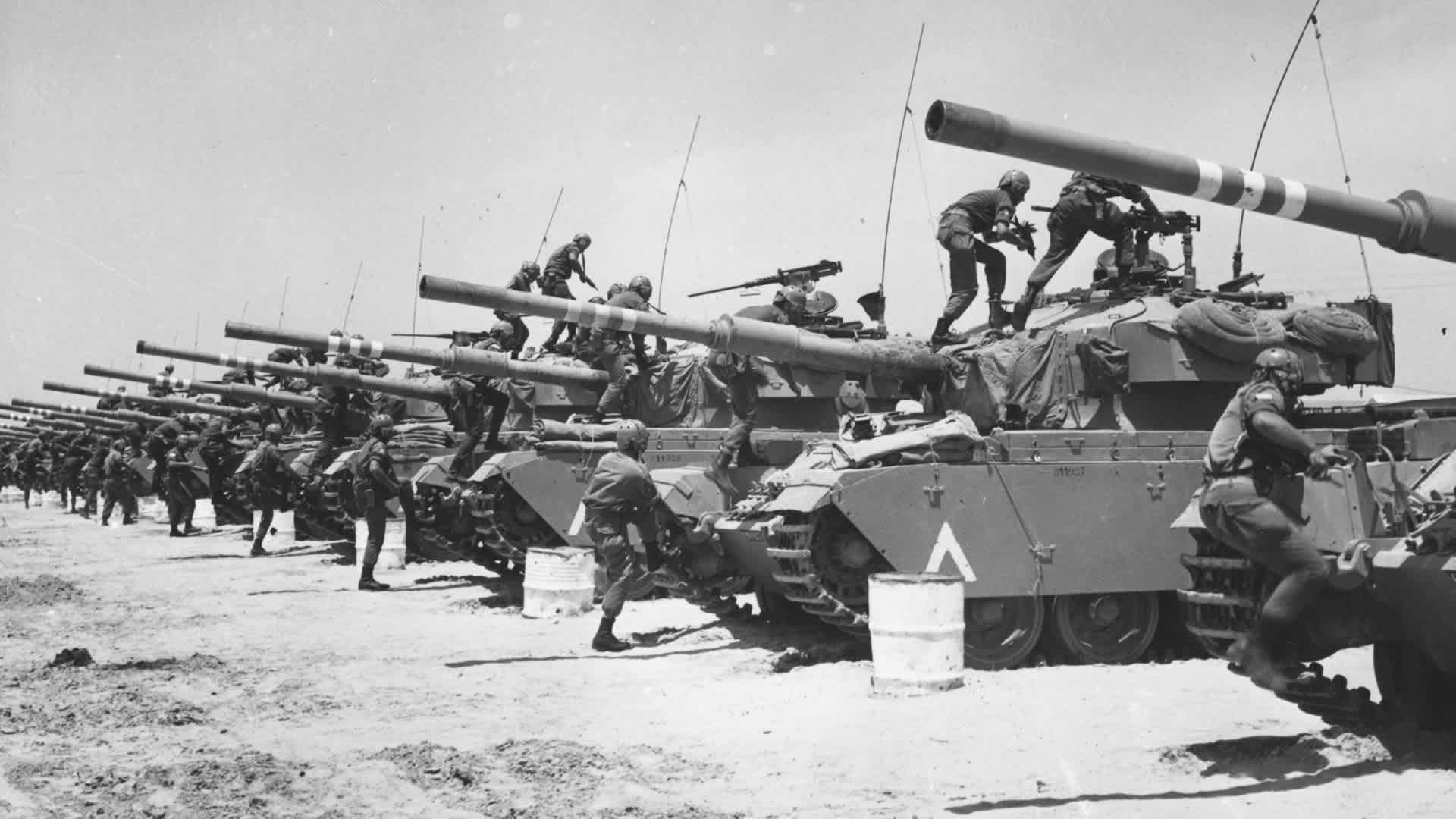 Israeli TanksJune 1967: Israeli Centurion tank corps prepare for battle during the Six-Day War. (Photo by Three Lions/Getty Images)
