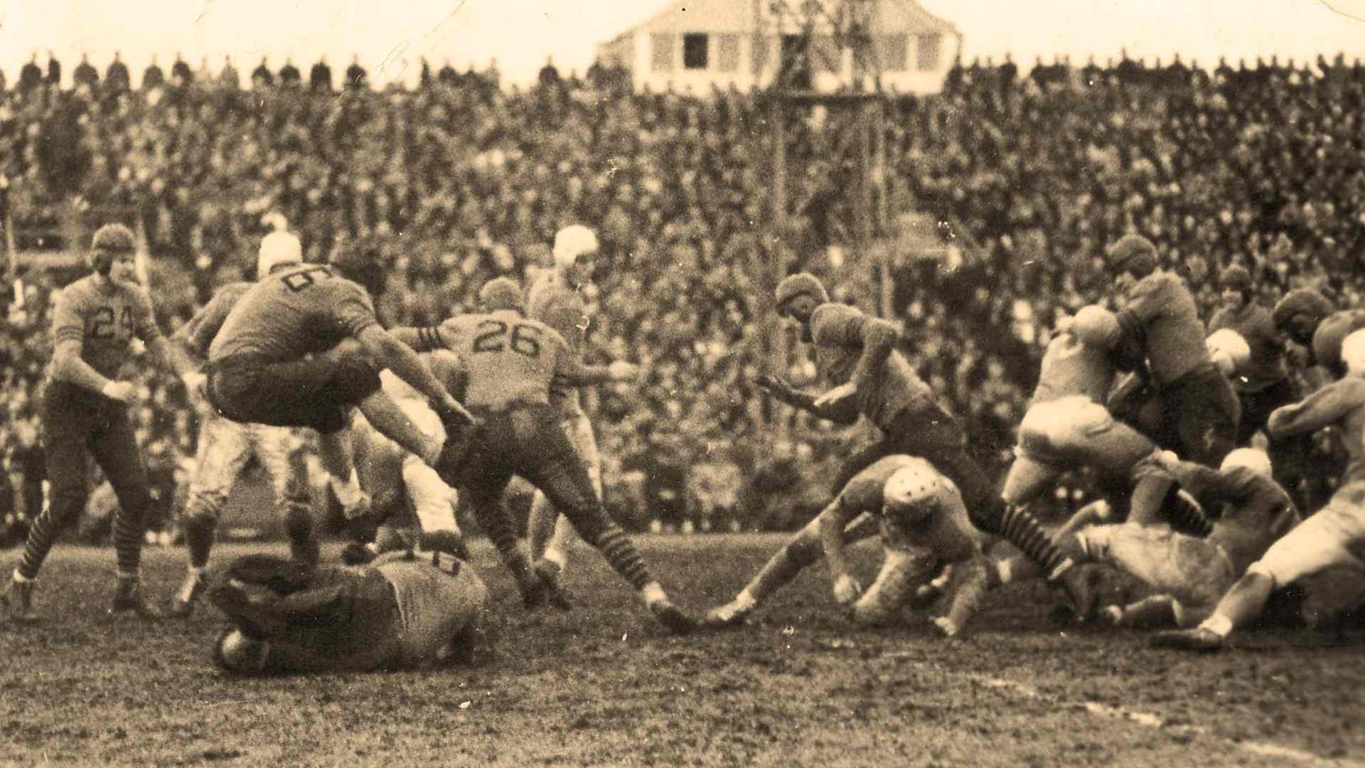 The Detroit Lions play the Chicago Bears on Thanksgiving Day on Thursday, Nov. 29, 1934. (Pro Football Hall of Fame via AP Images)