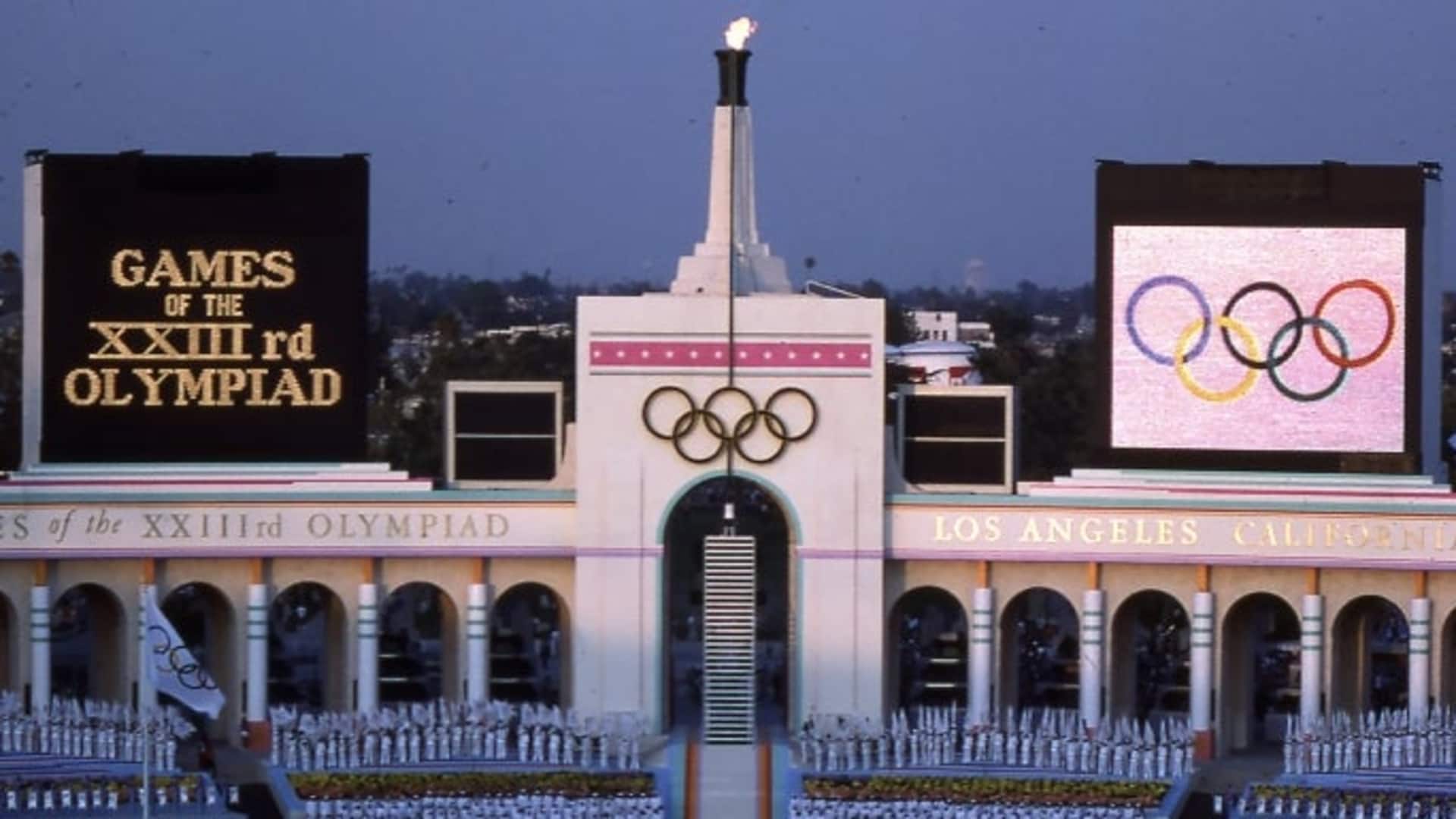 Opening ceremonies at the 1984 Summer Games at Memorial Coliseum, July 28, 1984. (Credit: Steve Fenn /ABC via Getty Images)