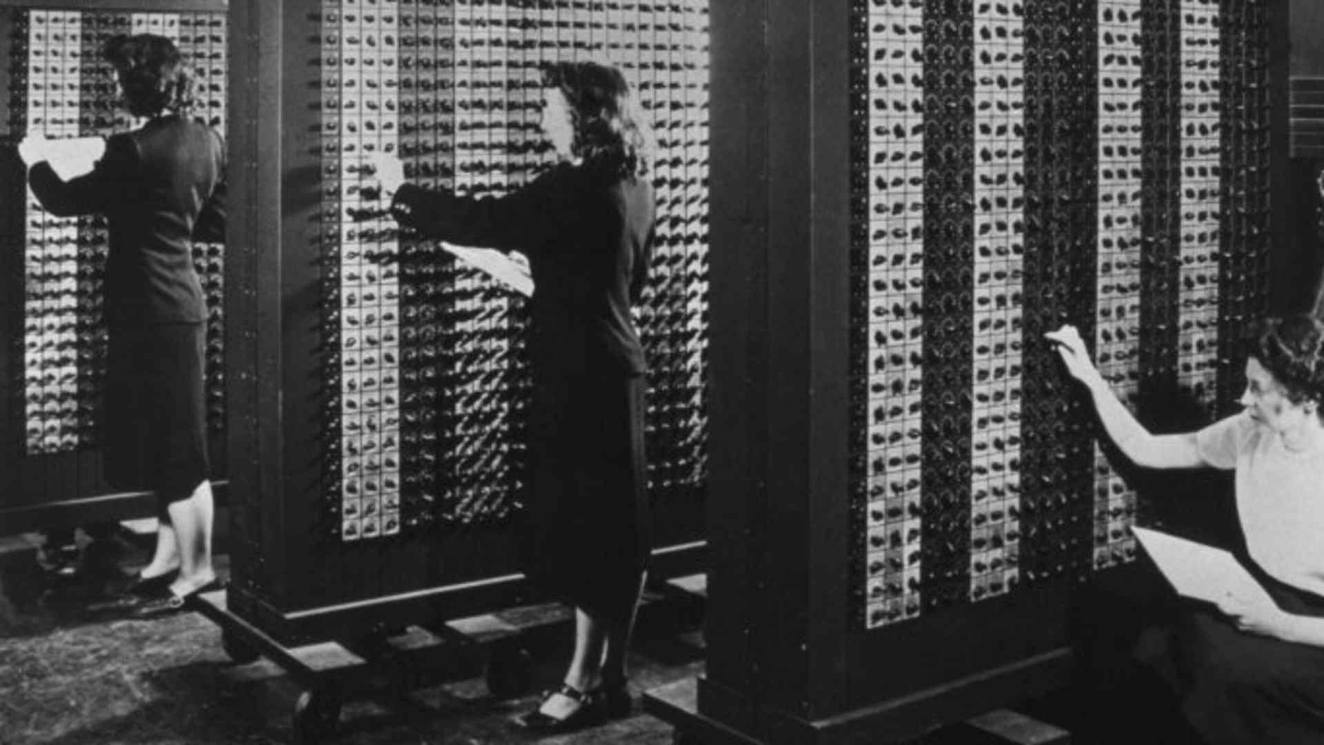 Computer operators program ENIAC, the first electronic digital computer. (Credit: Corbis via Getty Images)