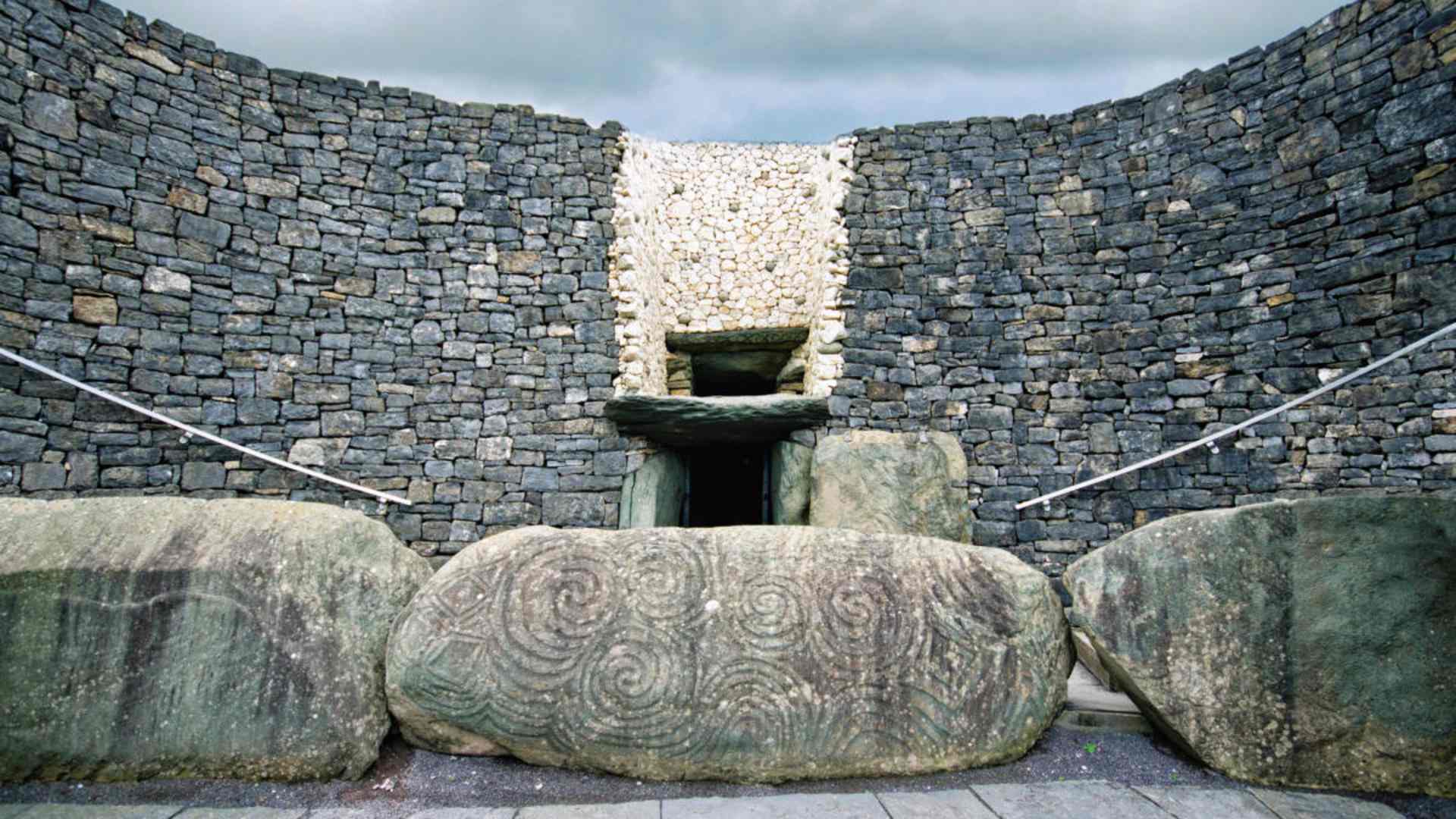 The stone at the entrance to Newgrange showing the megalithic artwork in detail. (Credit: Michelle McMahon/Getty Images)