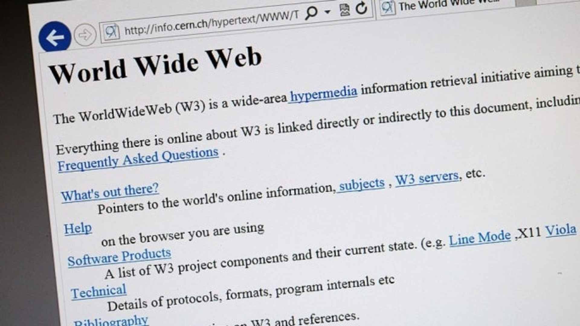 A 1992 copy of the world's first web page. (Credit: FABRICE COFFRINI/AFP/Getty Images)