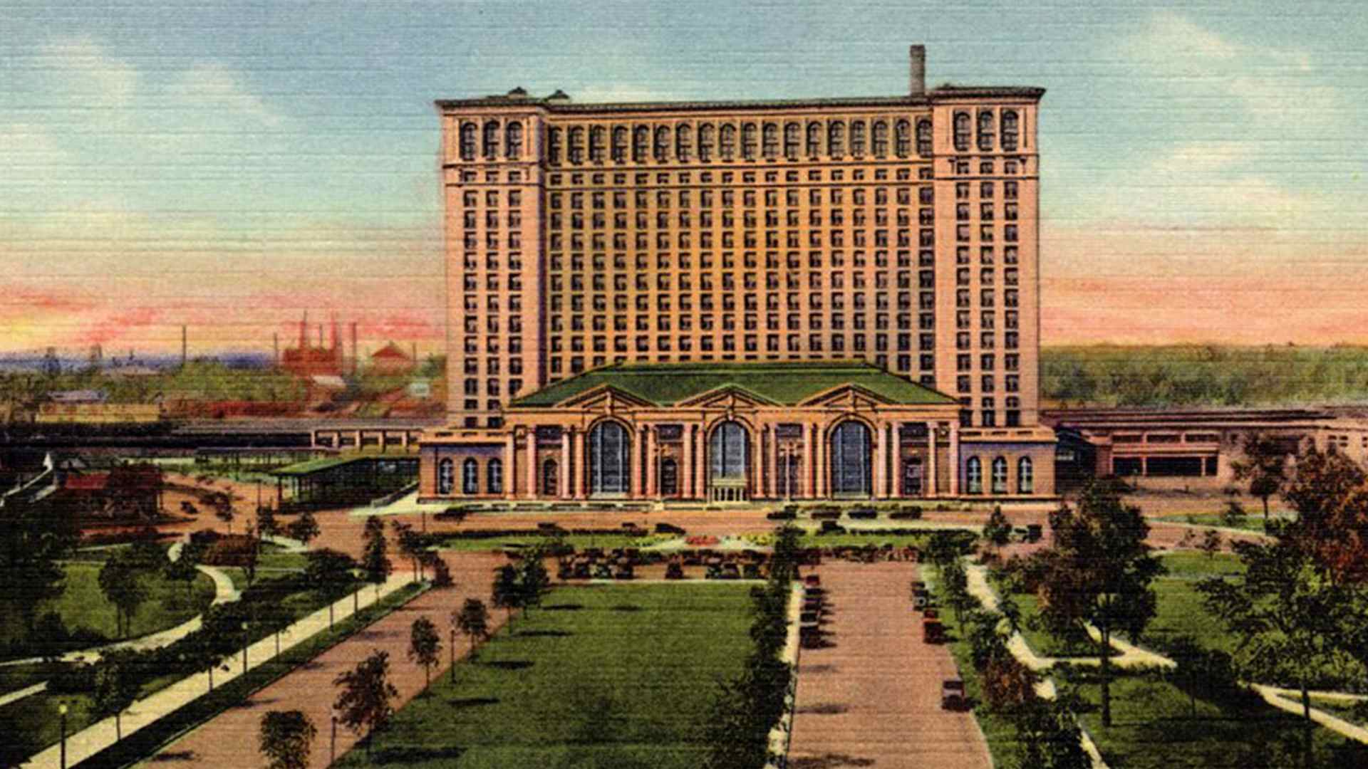 A postcard of Michigan Central Station in Detroit, circa 1913