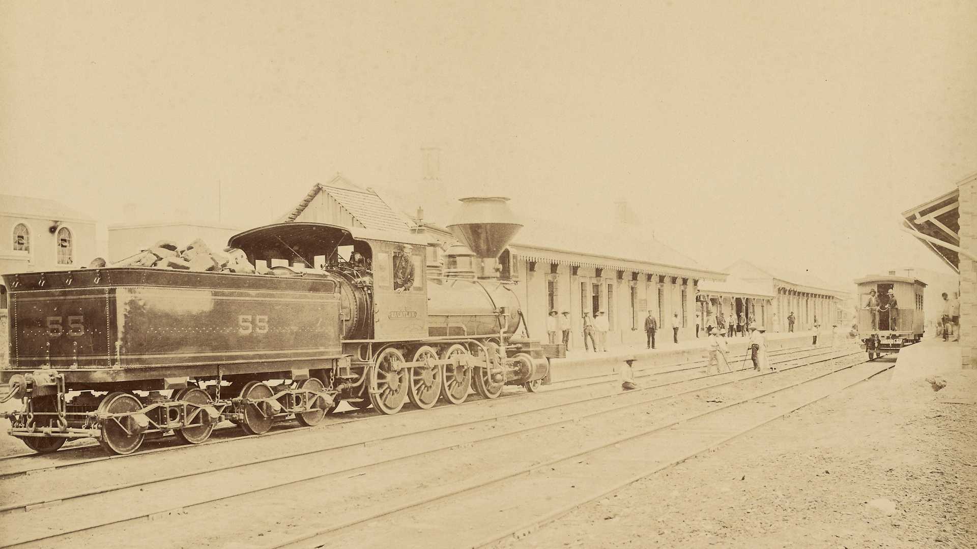 Mexico. The Apizaco Station, Mexican Railroad; Abel Briquet (French, 1833 - ?); Apizaco, Tlaxcala, Mexico; 1860s - 1880s; Albumen silver print.