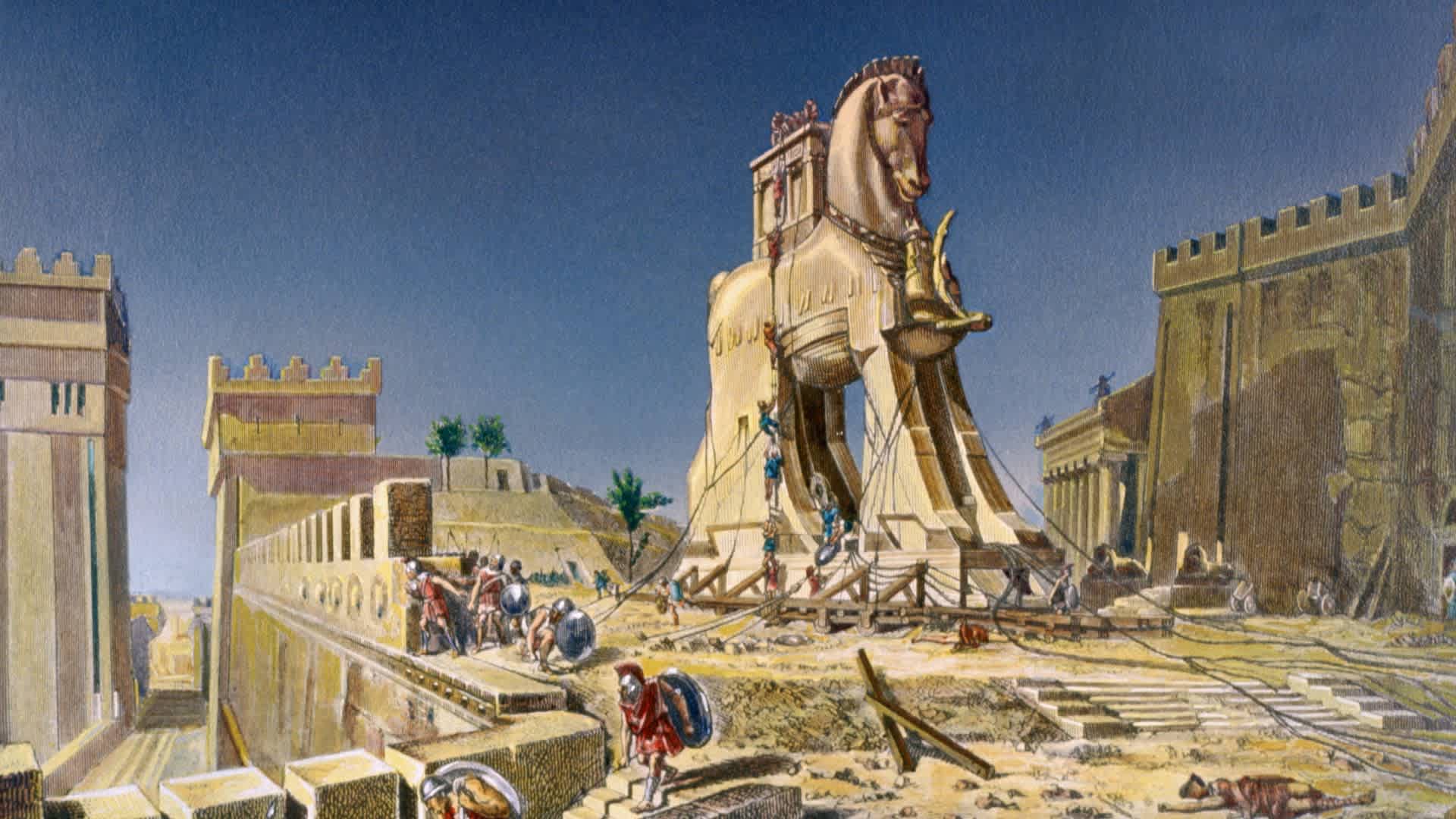 Engraving After The Trojan Horse by Henri Paul MotteTHE TROJAN HORSE. AFTER A PAINTING BY HENRI MOTTE, CORCORAN GALLERY, WASHINGTON D.C.