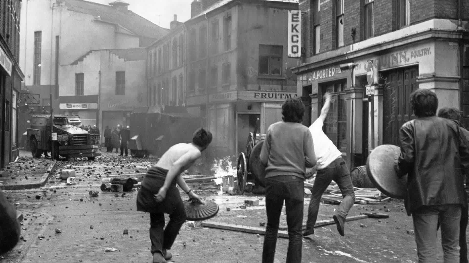 Youths throw petrol bombs during the Battle of the Bogside in Derry, Northern Ireland, August 12, 1969.