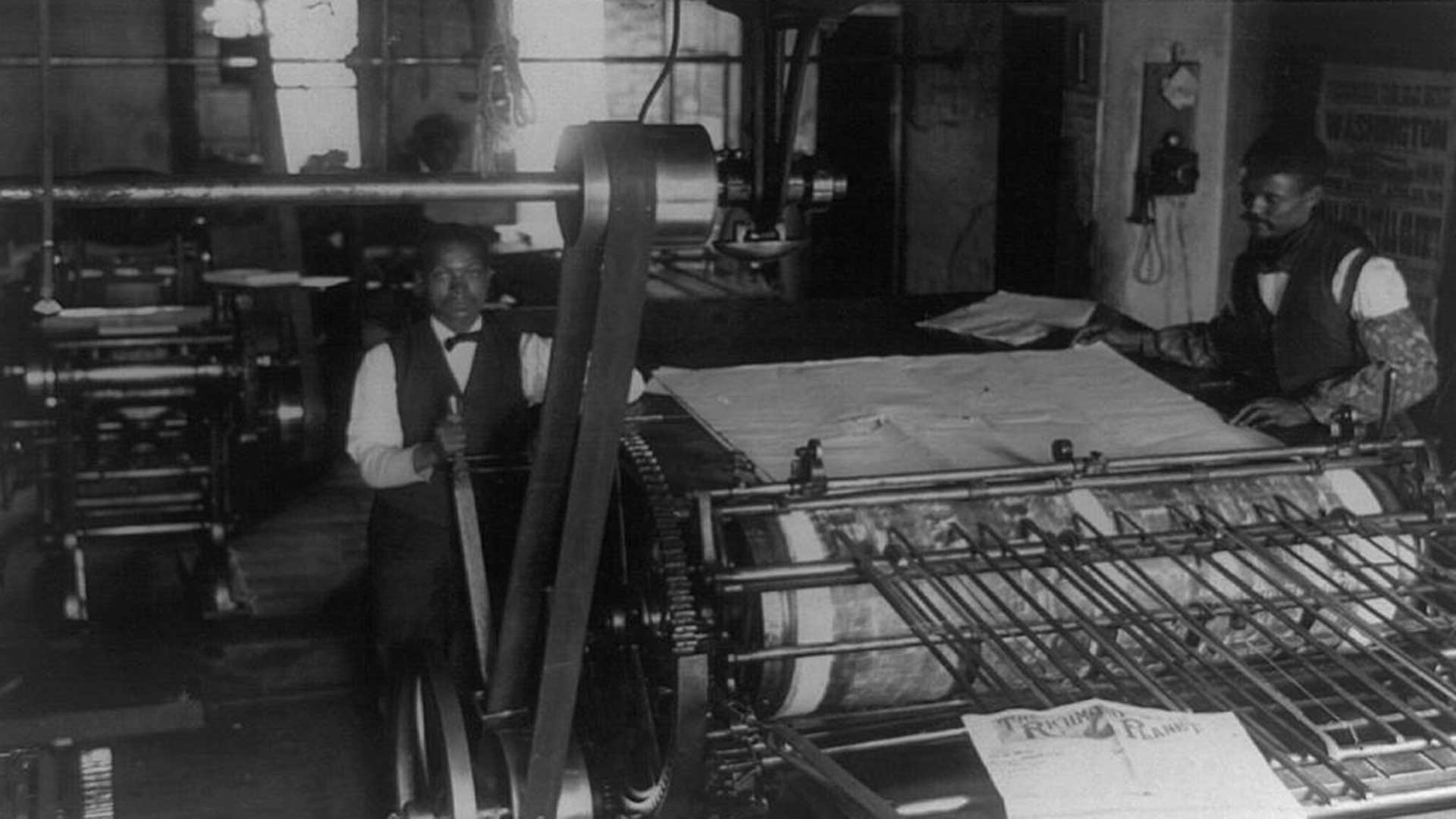 Press room of the Planet newspaper, Richmond, Virginia, circa 1899.