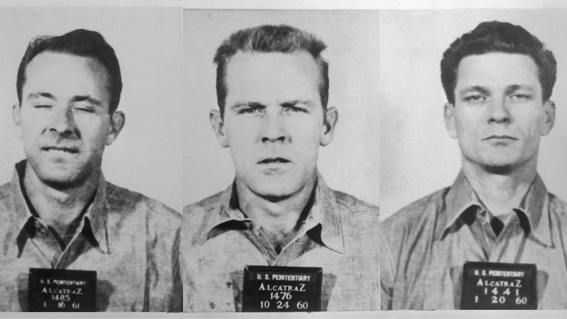 The three prisoners that escaped from Alcatraz (L-R): Clarence and John Anglin, and Frank Morris.