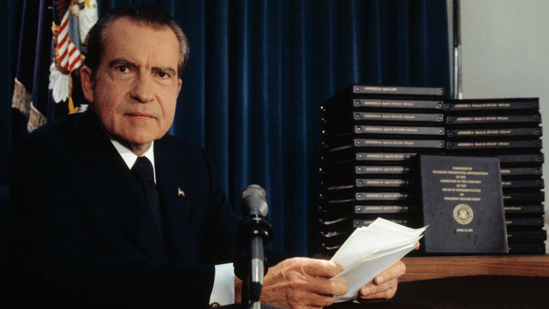 Nixon with the Watergate transcripts