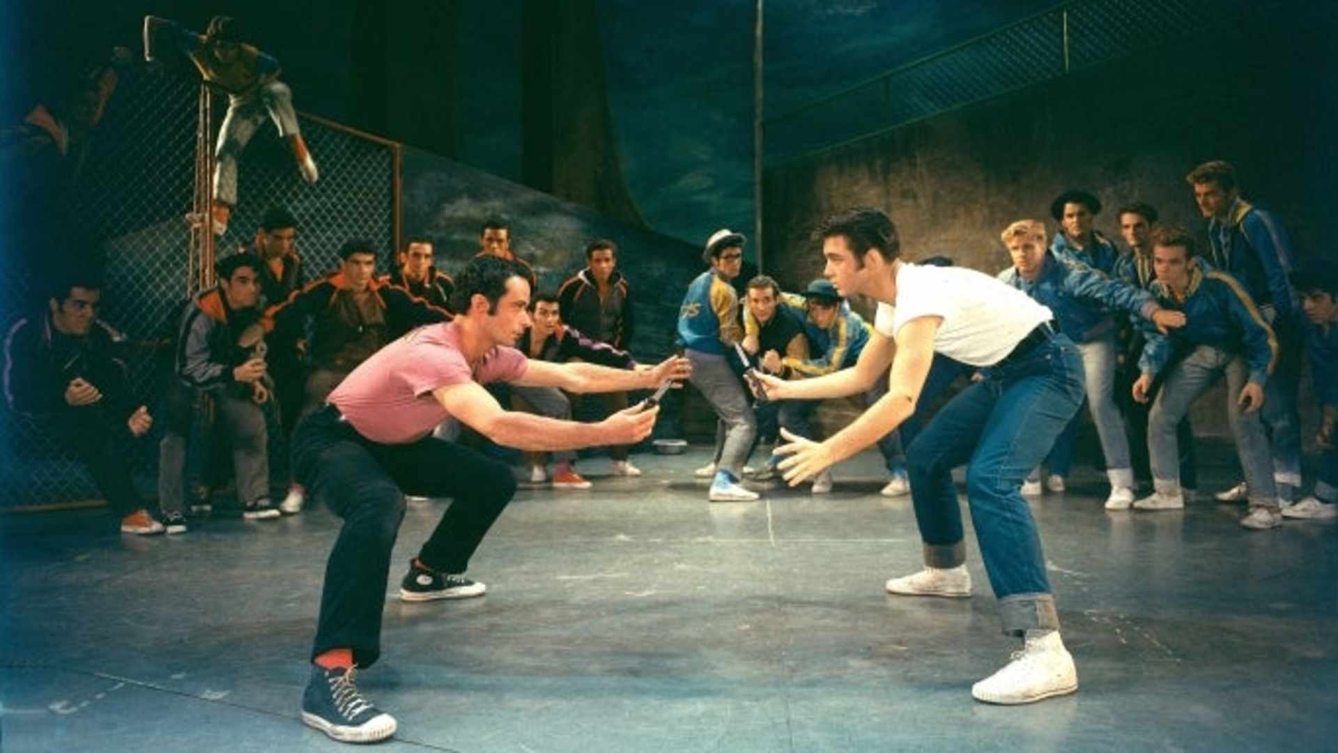 The rumble scene from the stage production of 'West Side Story,' 1957. (Credit: Hank Walker/The LIFE Picture Collection/Getty Images)