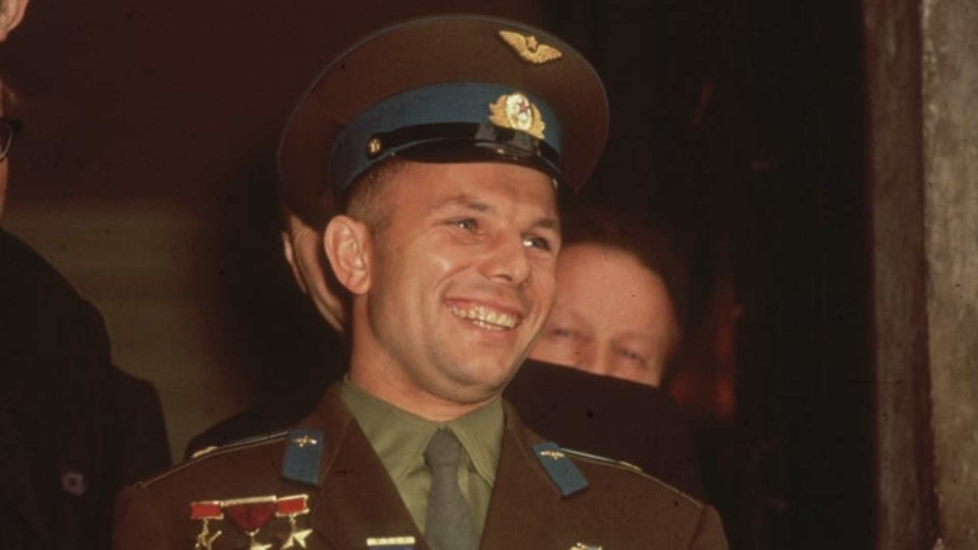 Russian astronaut Yuri Gagarin, taken during his visit to Admiralty House where he met Harold Macmillan. (Credit: Keystone/Getty Images)