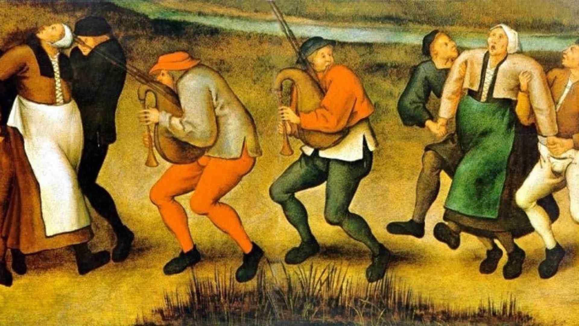 Netherlands/Holland: A depiction of dancing mania, on the pilgrimage of epileptics to the church at Molenbeek. A painting by Pieter Brueghel the Younger (1564-1638), after drawings by his father Pieter Breughel the Elder. (Photo by: Pictures from History/Universal Images Group via Getty Images)