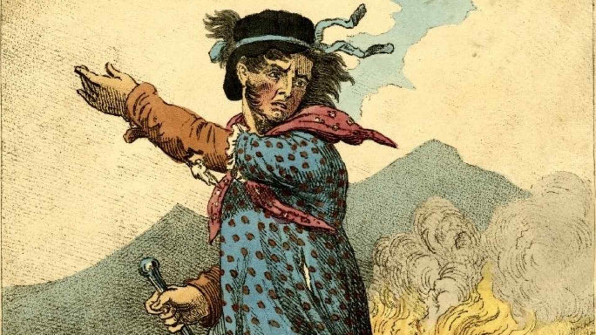Cartoon showing Ned Ludd, the mythical leader of the Luddites.