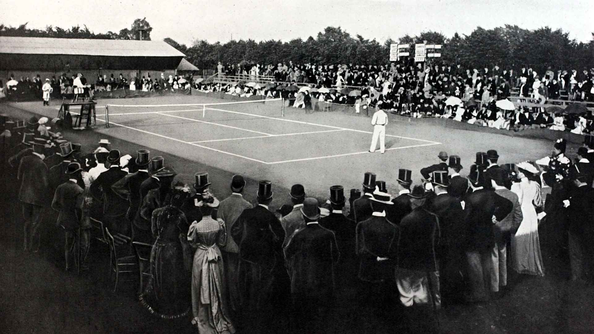Sport. Tennis. All England Lawn Tennis Championships. Wimbledon, London, England. 1892. An illustration of the All comers Final between the winner Dr. Joshua Pim and E.W.Lewis.